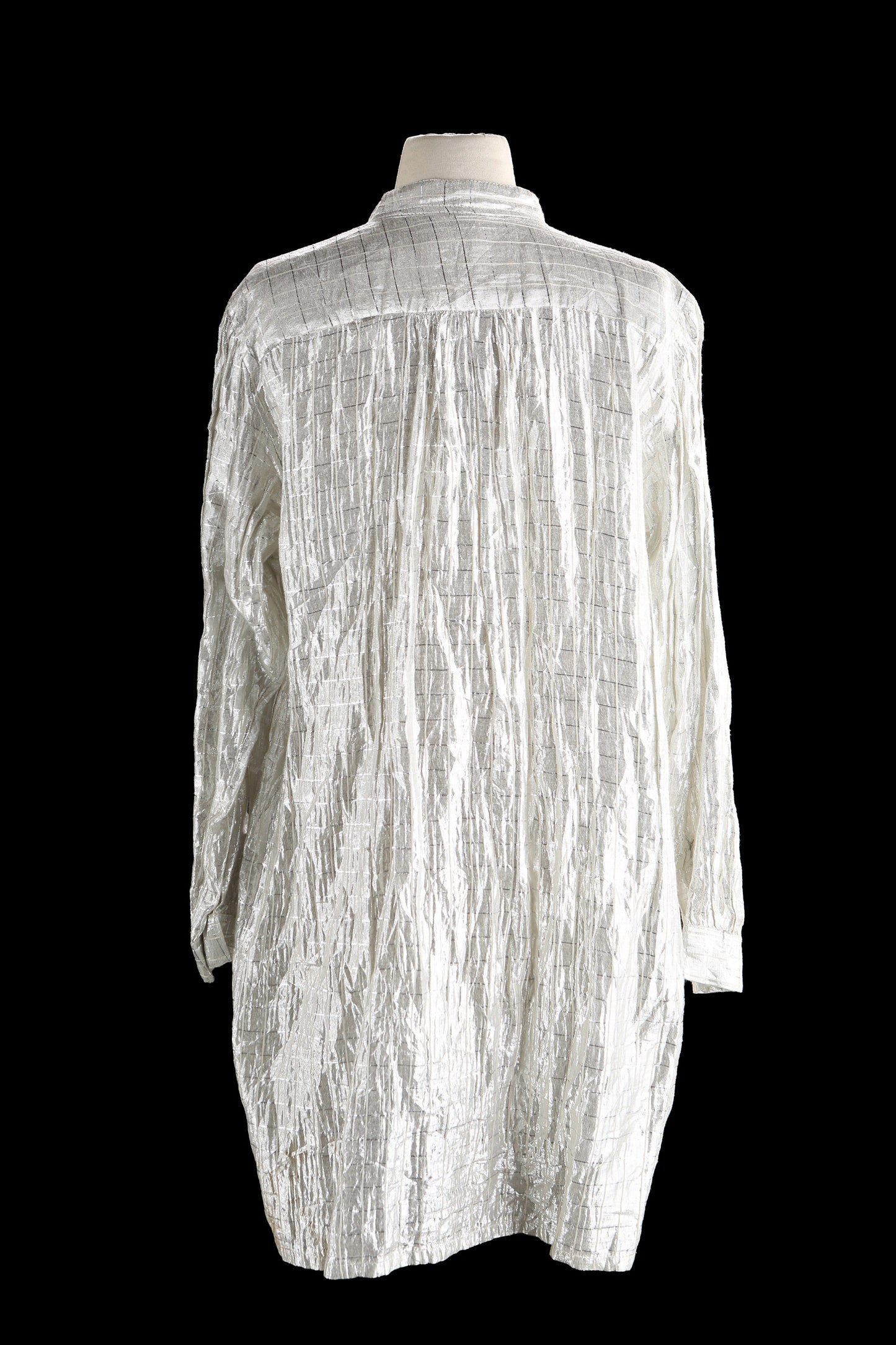 Vintage Women Metallic Silver Fabric Shirtdress