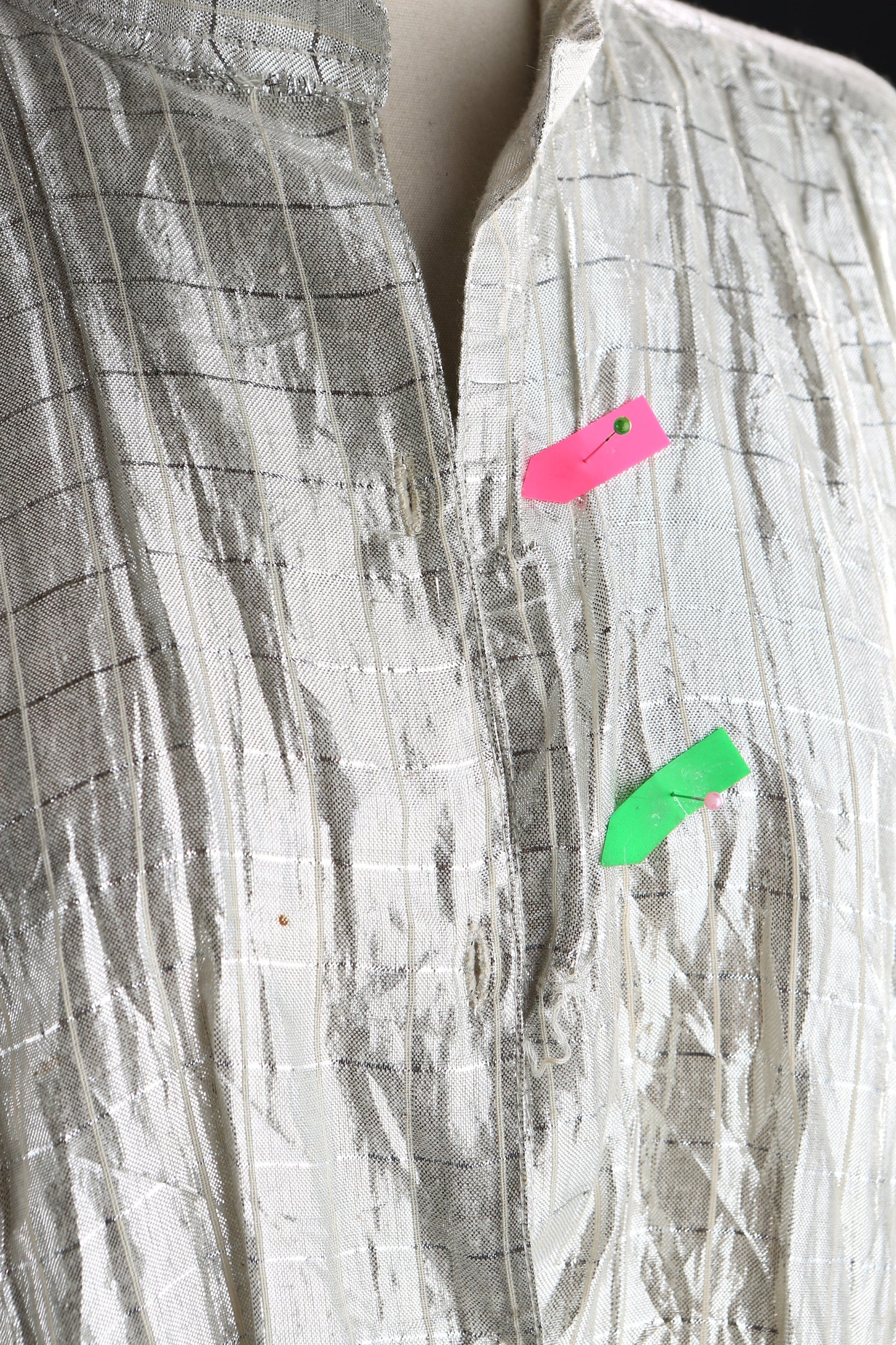 Vintage Women Metallic Silver Fabric Shirtdress