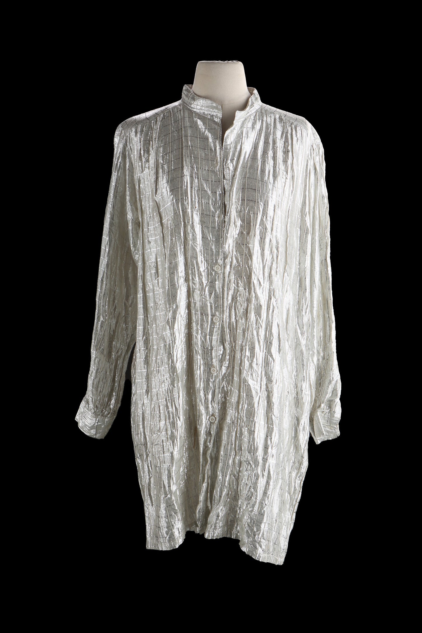 Vintage Women Metallic Silver Fabric Shirtdress