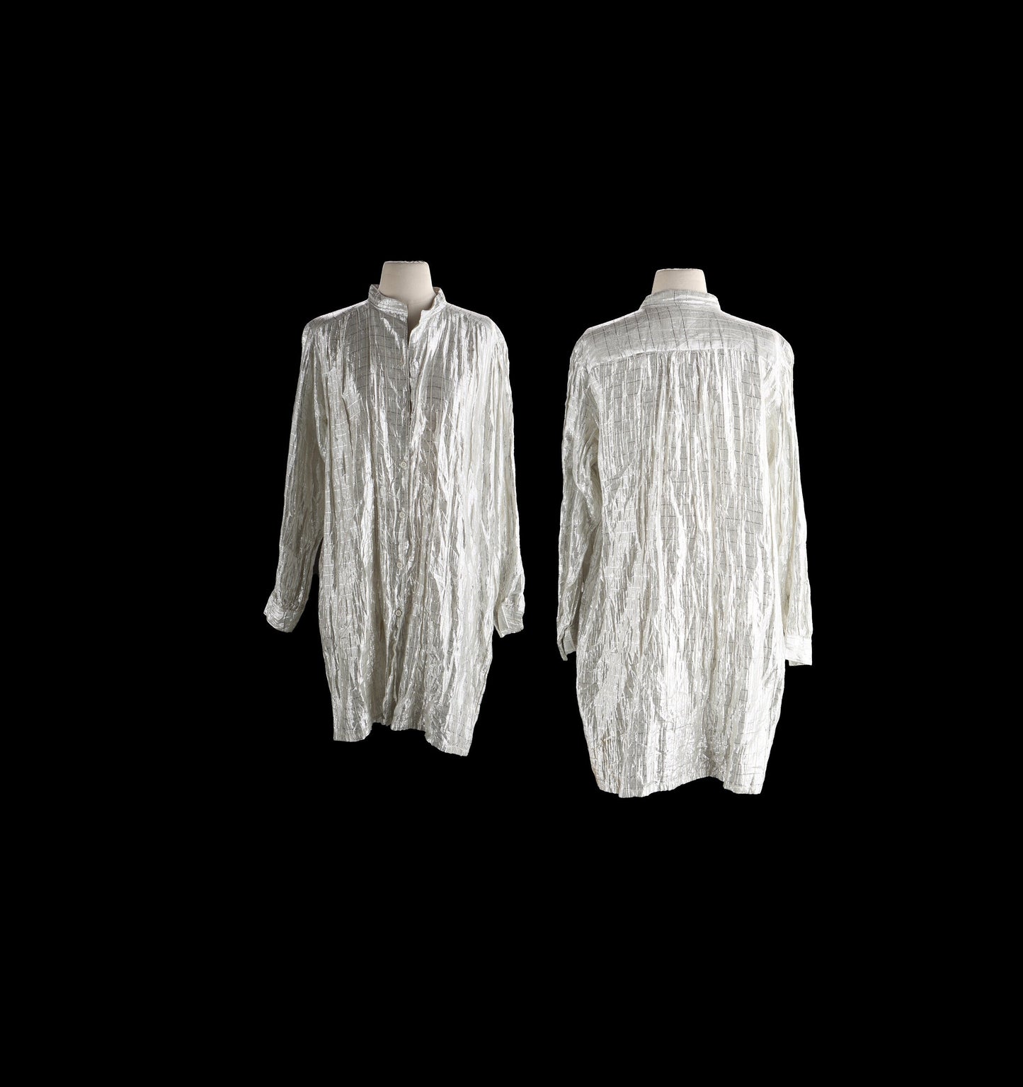 Vintage Women Metallic Silver Fabric Shirtdress