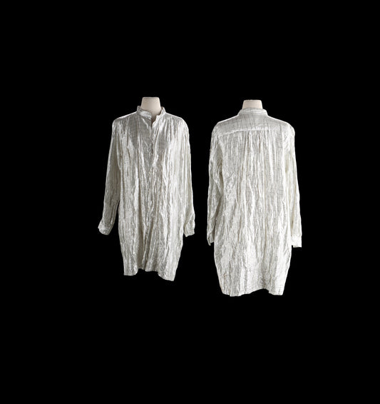 Vintage Women Metallic Silver Fabric Shirtdress