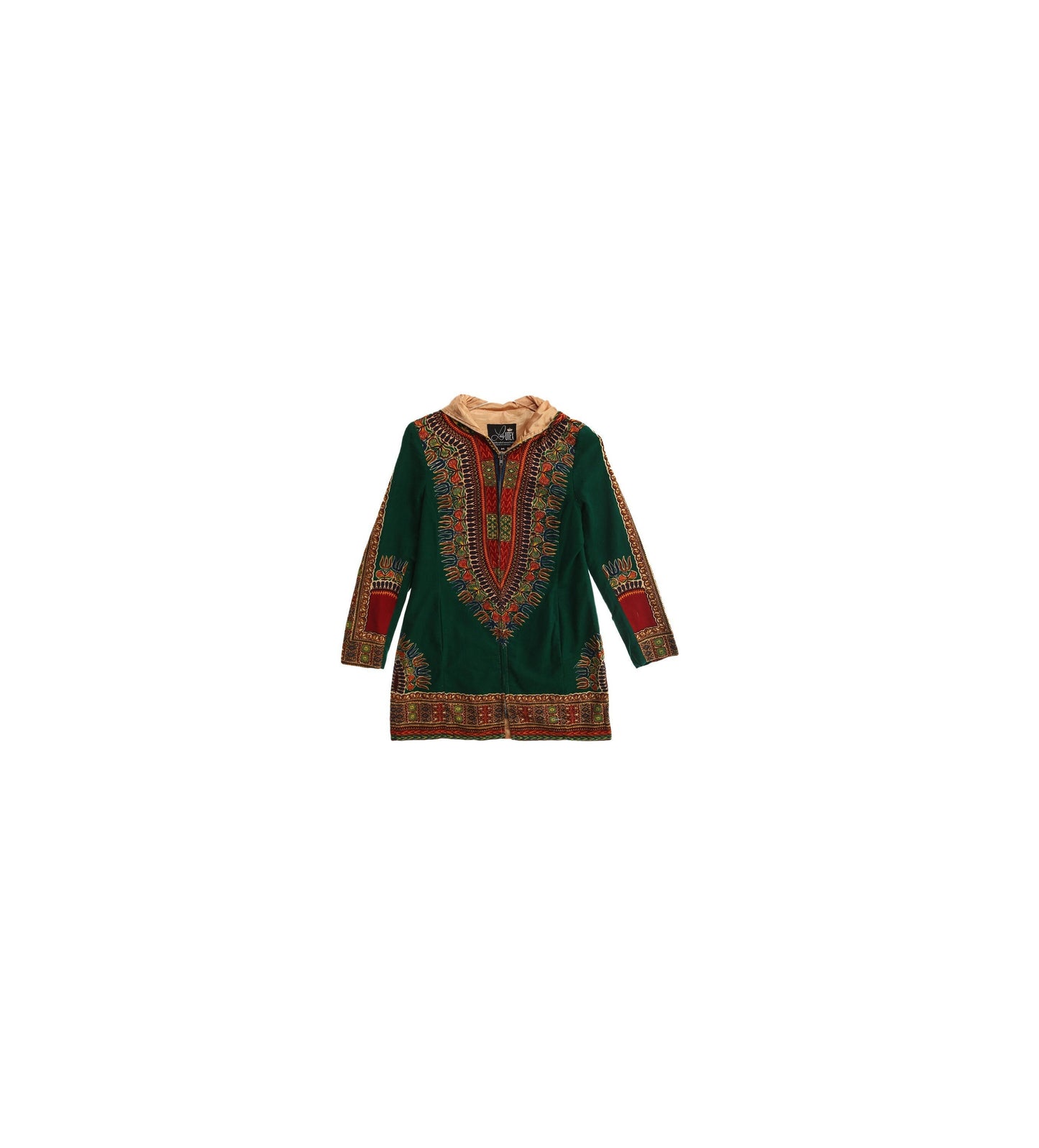Vintage Women's Green Dashiki Hooded Jacket