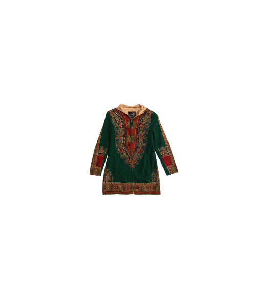 Vintage Women's Green Dashiki Hooded Jacket