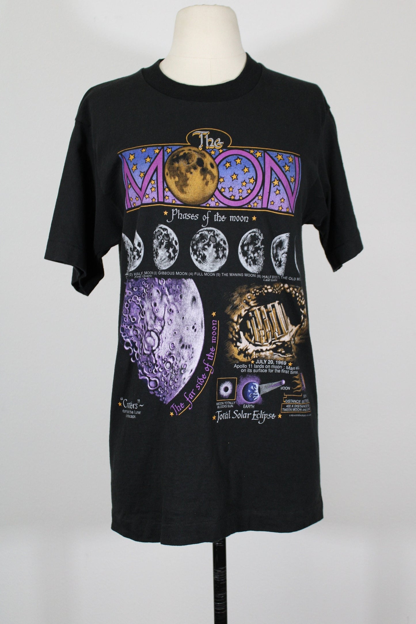 Vintage t-shirt phases of the moon solar eclipse july 20 1969 moon graphic rare black apollo 11 anderson studio inc 1993
