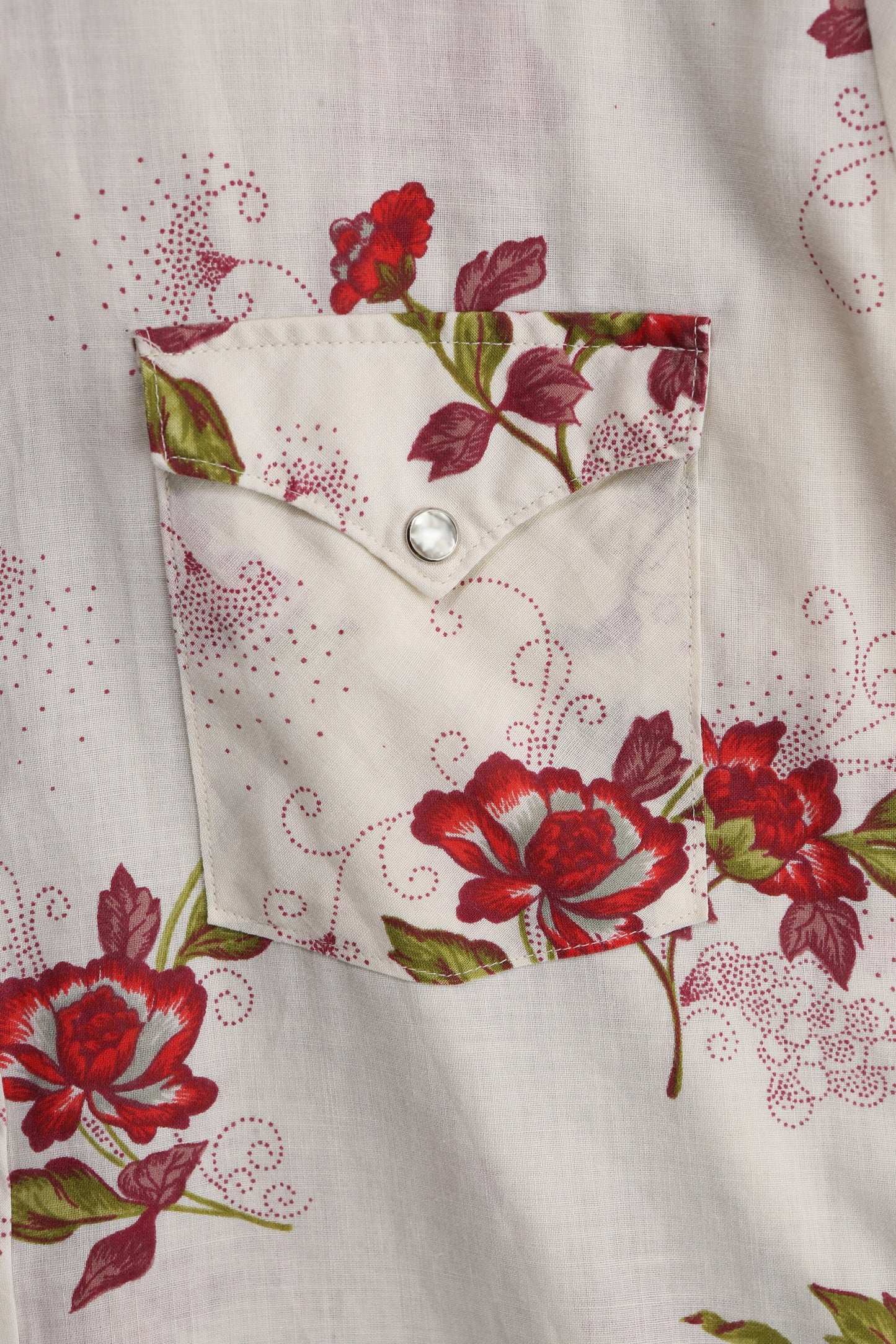 Vintage Western Shirt with Red Floral Print by Round - Up Western Wear - Made in USA - Estimated Era 1970's - 1980's