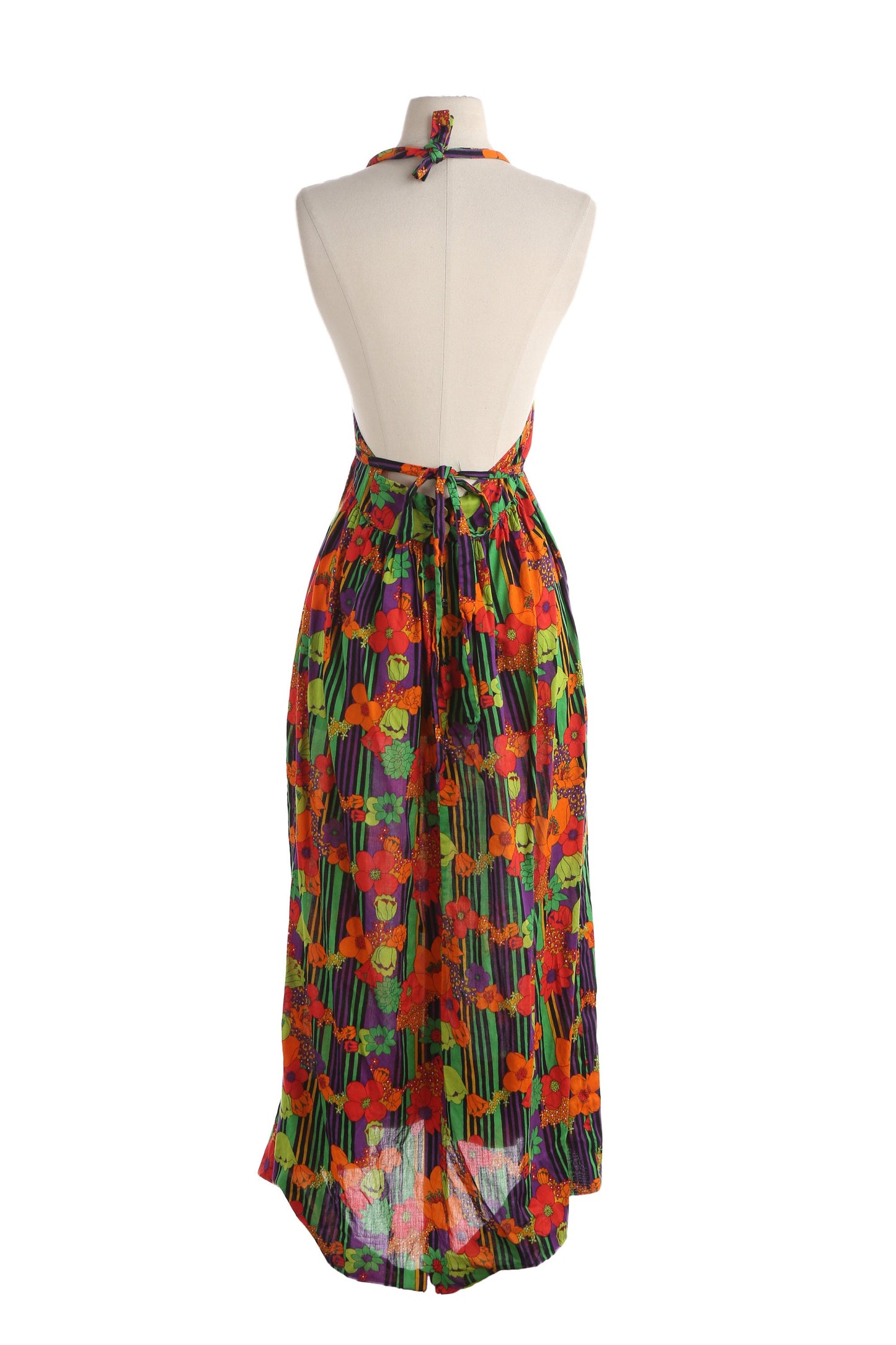 70s Long Floral Print Halter Summer Dress