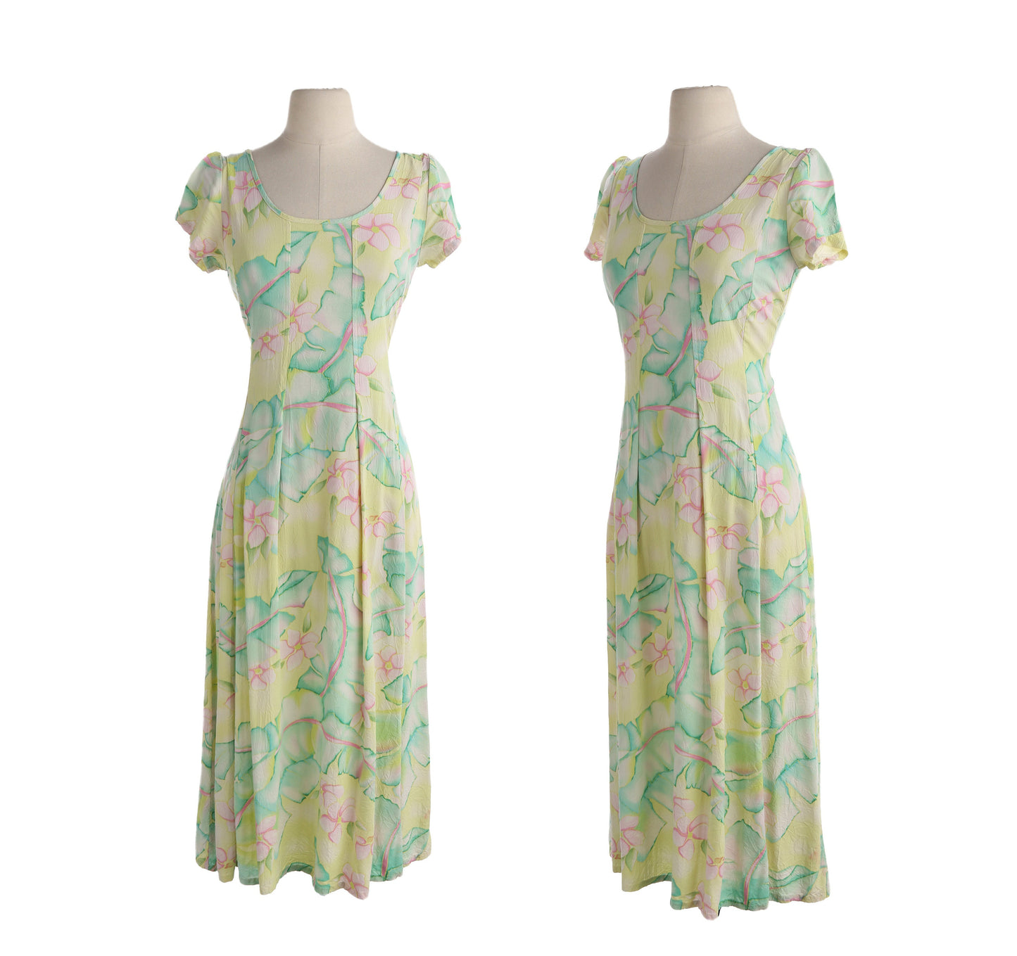 Vintage Jams World Green Floral Print Long Summer Dress