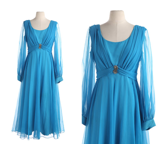 Vintage Women's Blue Formal Long Sleeve Dress