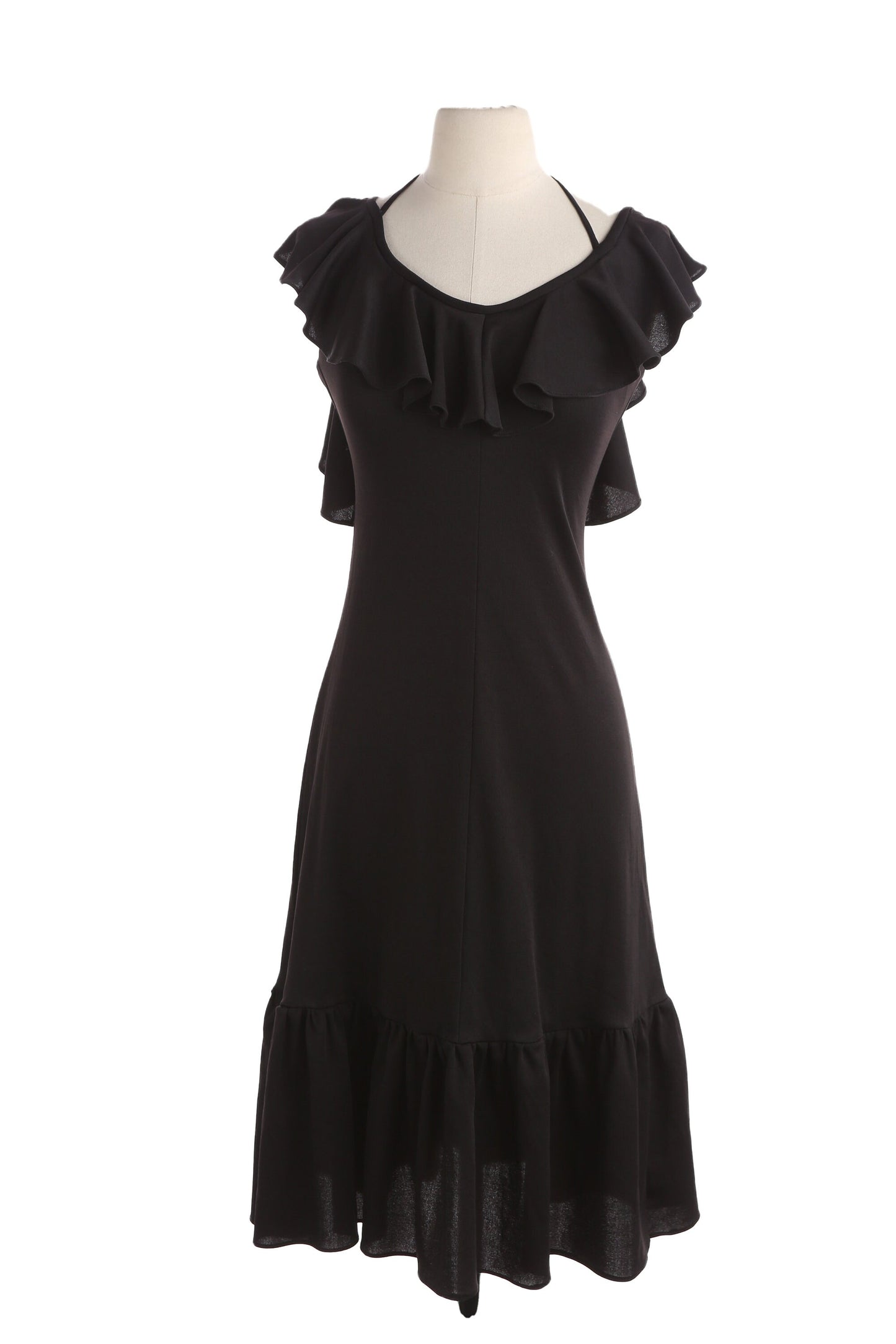 70s Women Black Sleeveless Poly Dress by Domino