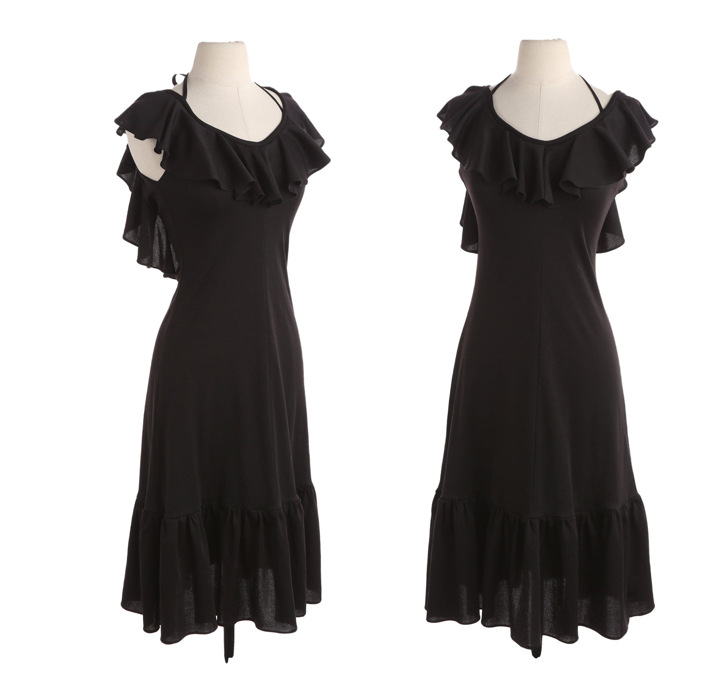 70s Women Black Sleeveless Poly Dress by Domino