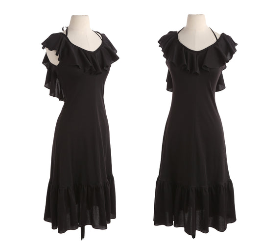 70s Women Black Sleeveless Poly Dress by Domino