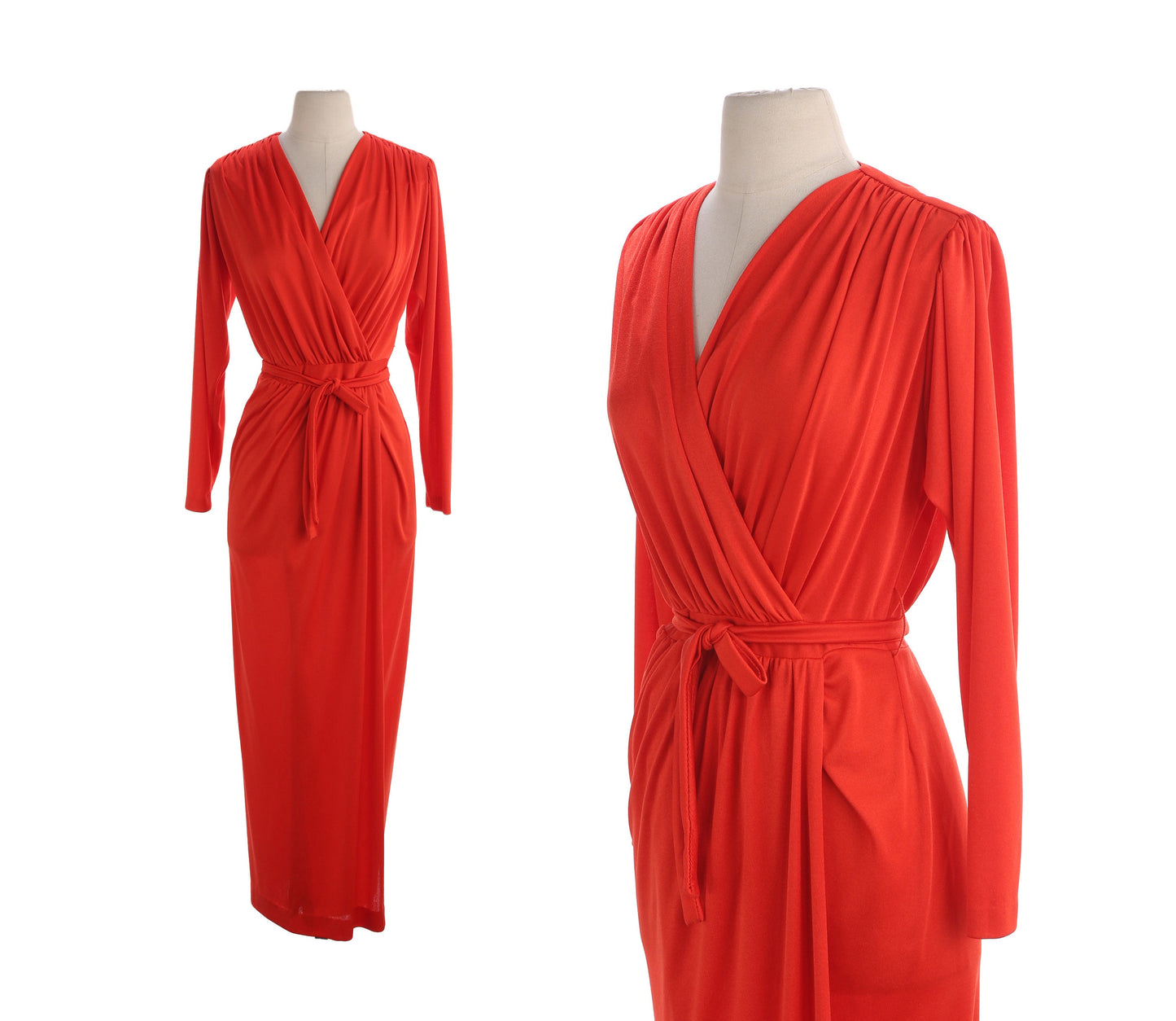 70s Women Evening Dress by Claralura Original - Long Sleeve - Red - Estimated Era 70s - 80s