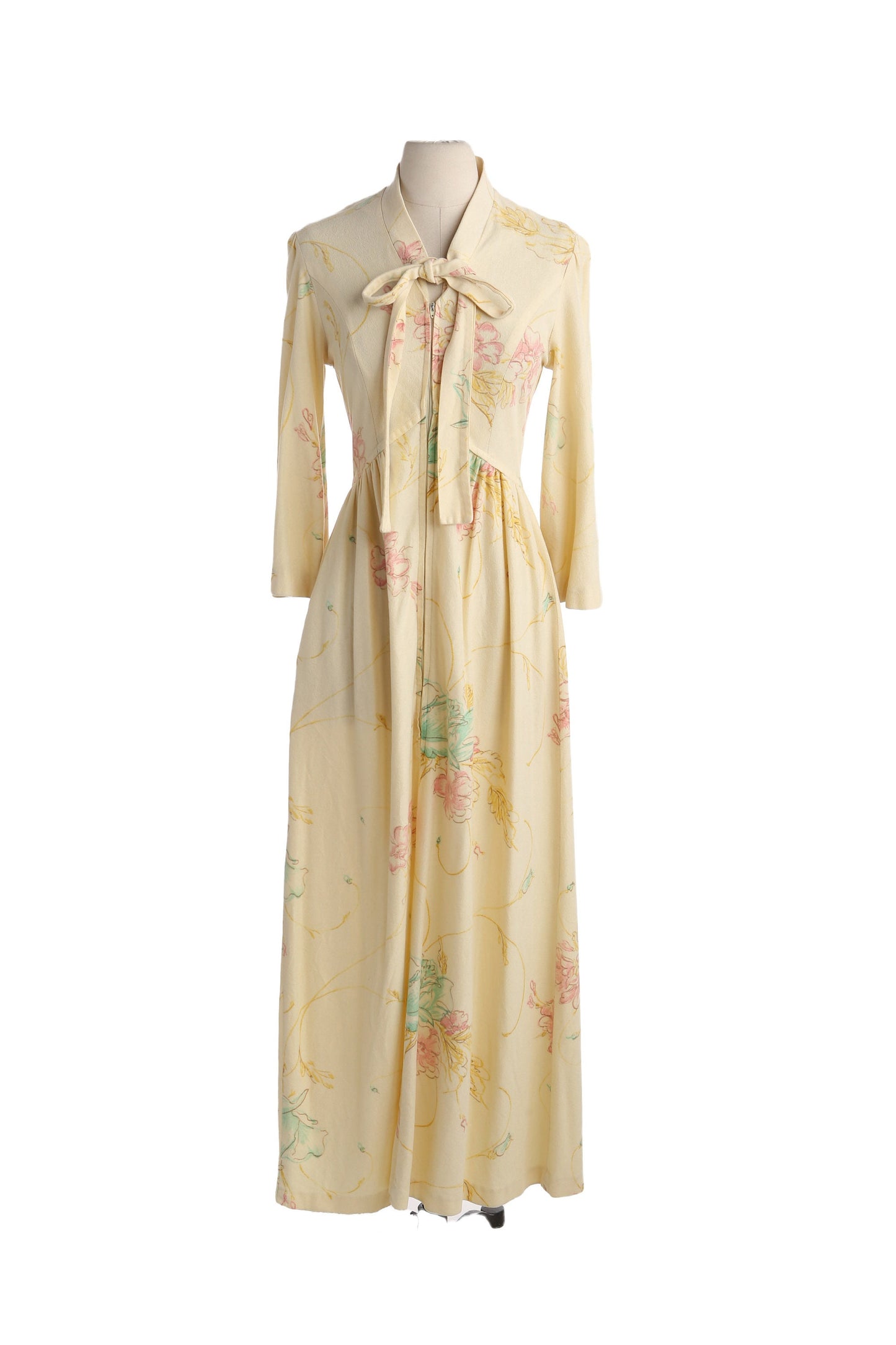 1970s Women Floral Print Yellow Casual Long Sleeve Dress by Dela - Ann