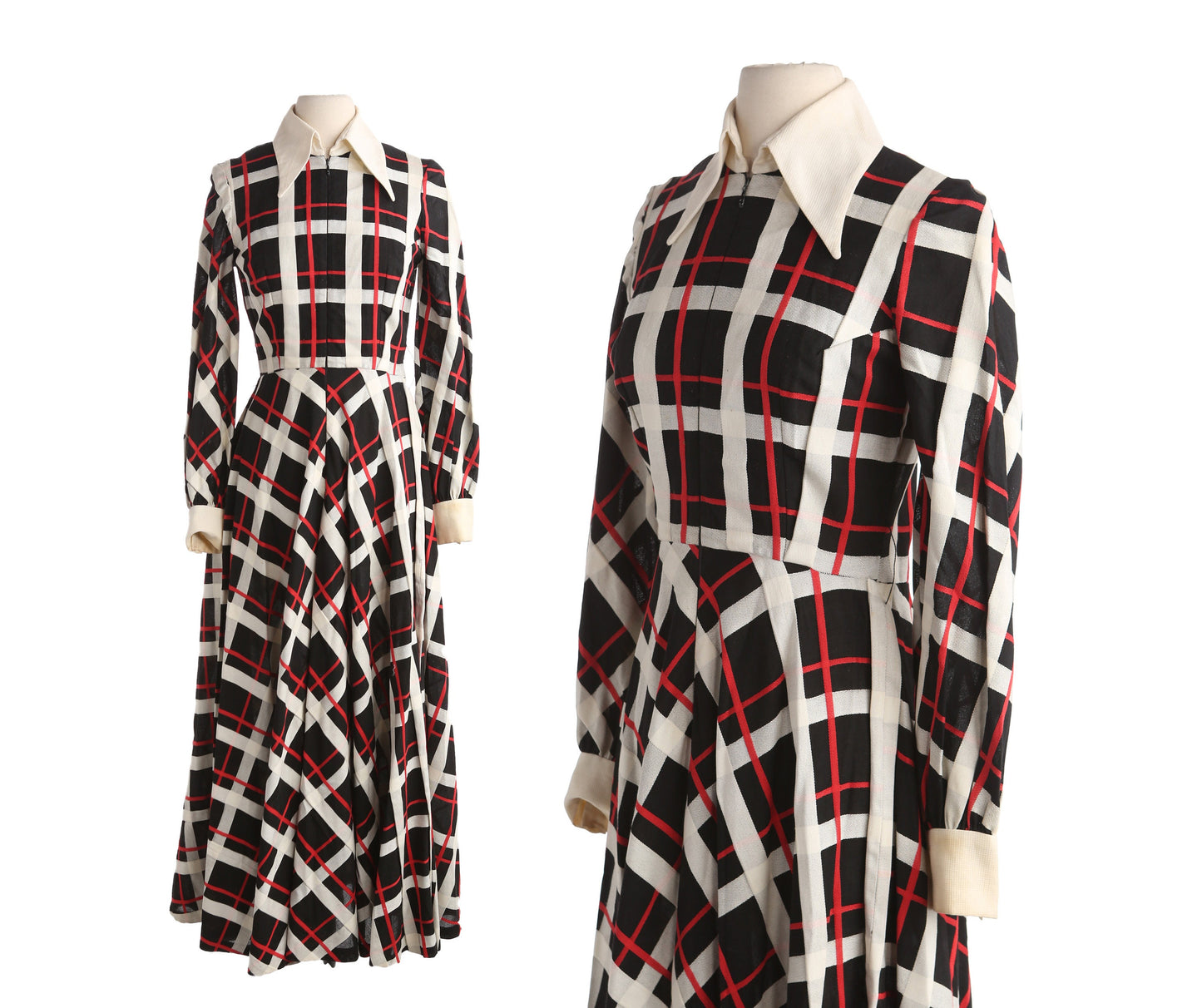 1980s Women Black and White Plaid Casual Dress by Bill Tice for Romal