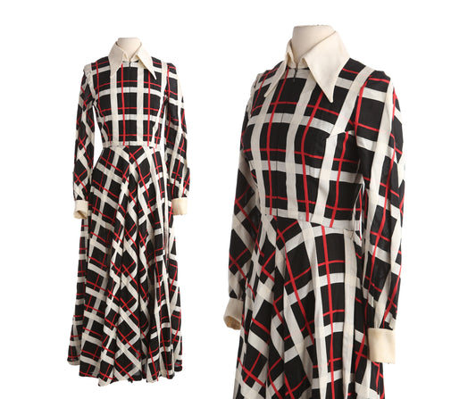 1980s Women Black and White Plaid Casual Dress by Bill Tice for Romal