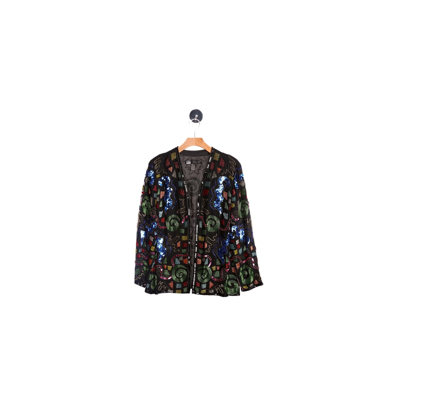 Black Sequin Geometric Shapes Women Silk Top - Era 90's - Y2K by Morgan Taylor