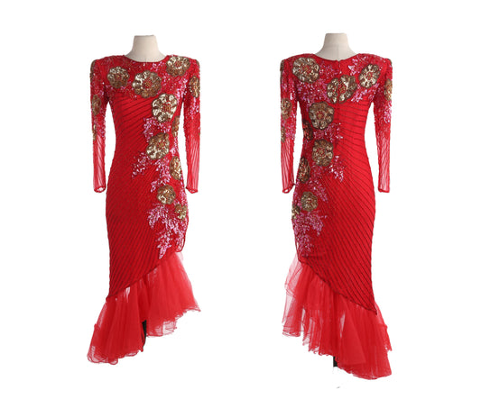 Vintage Women's Red Sequin Dress by Jasmine Curtis