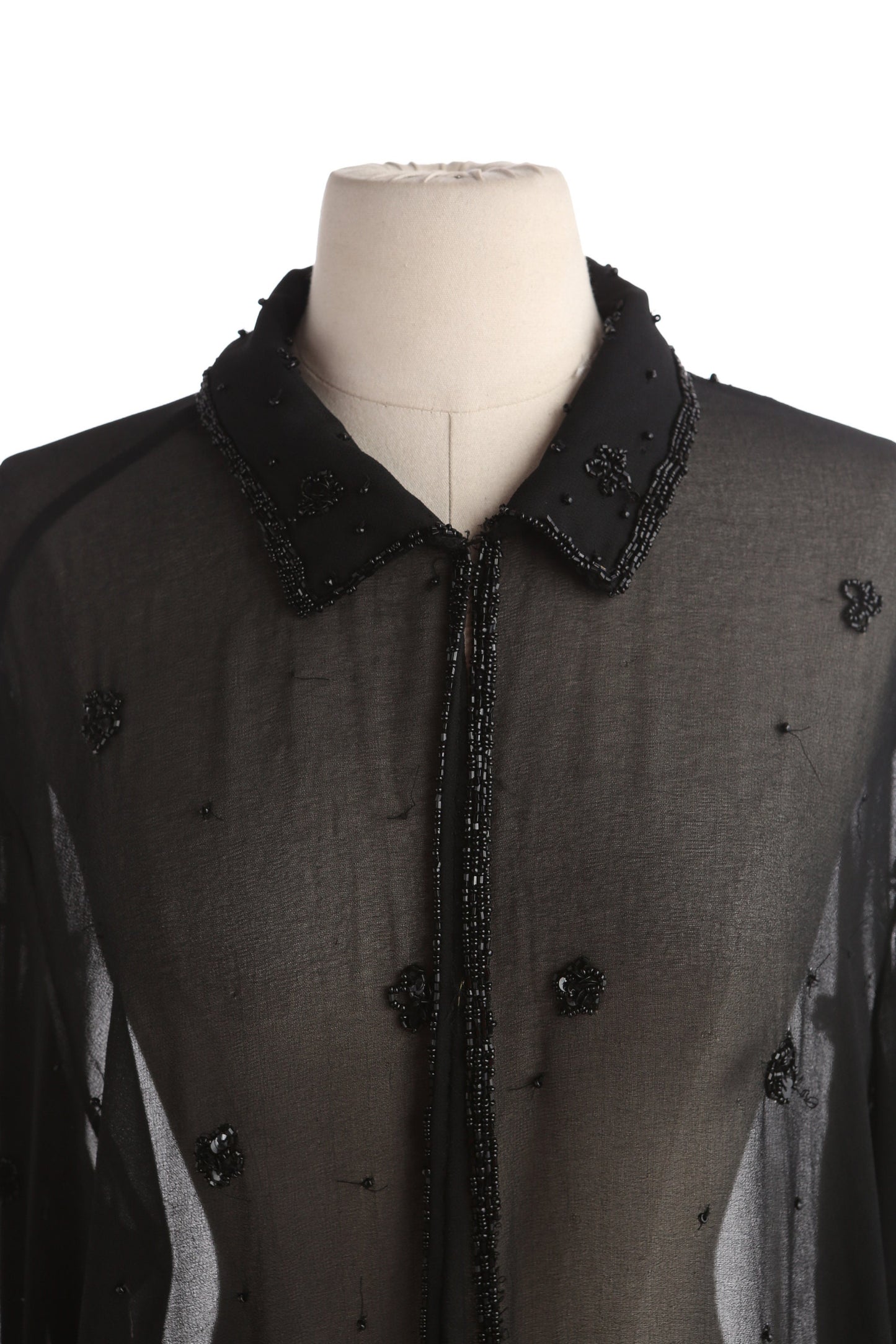 Vintage Women Long Sleeve Black Sheer Dress with Sequin Flower Design Details by JMD New York