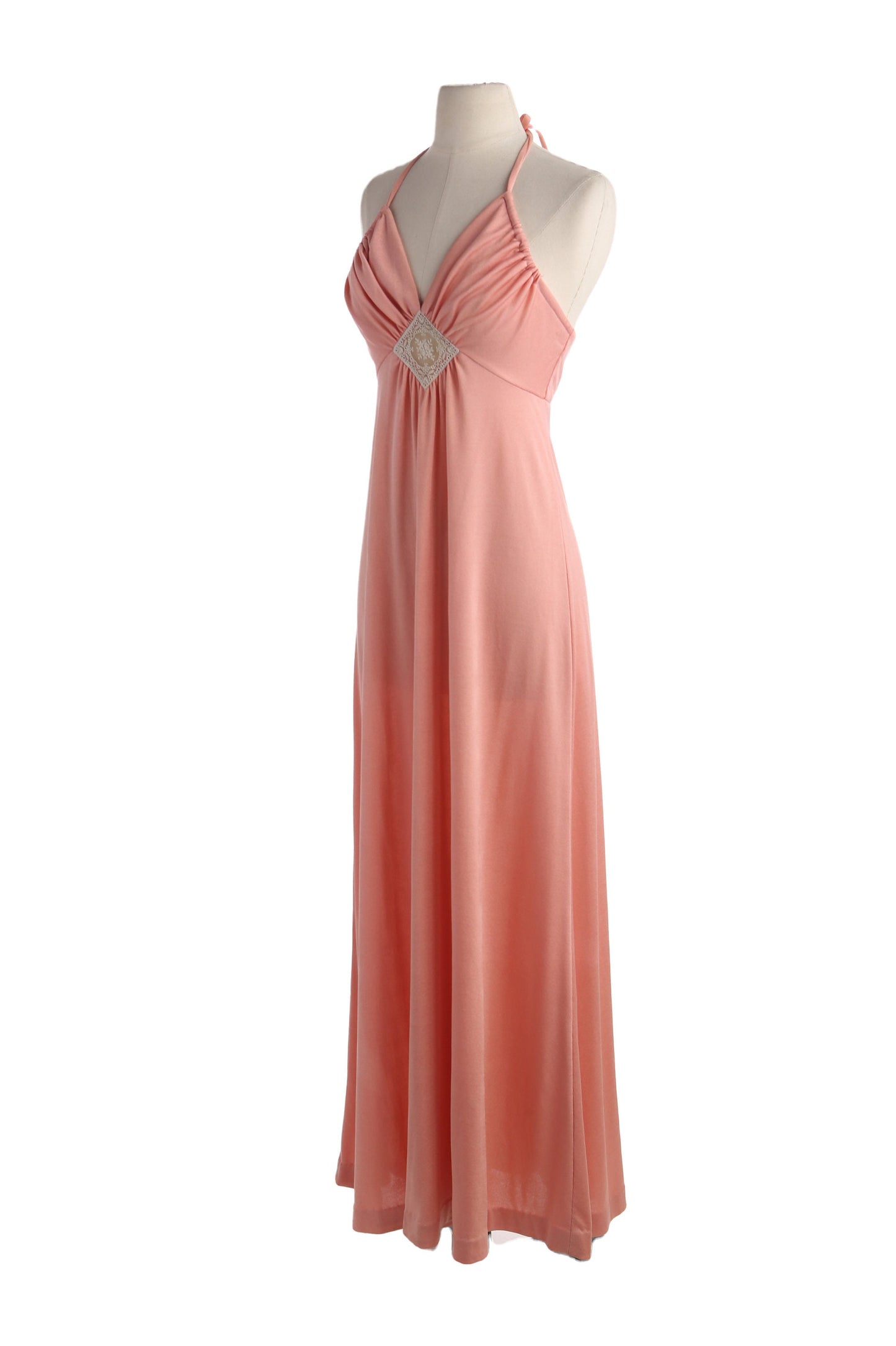 70s Women Halter Pink Long Poly Dress