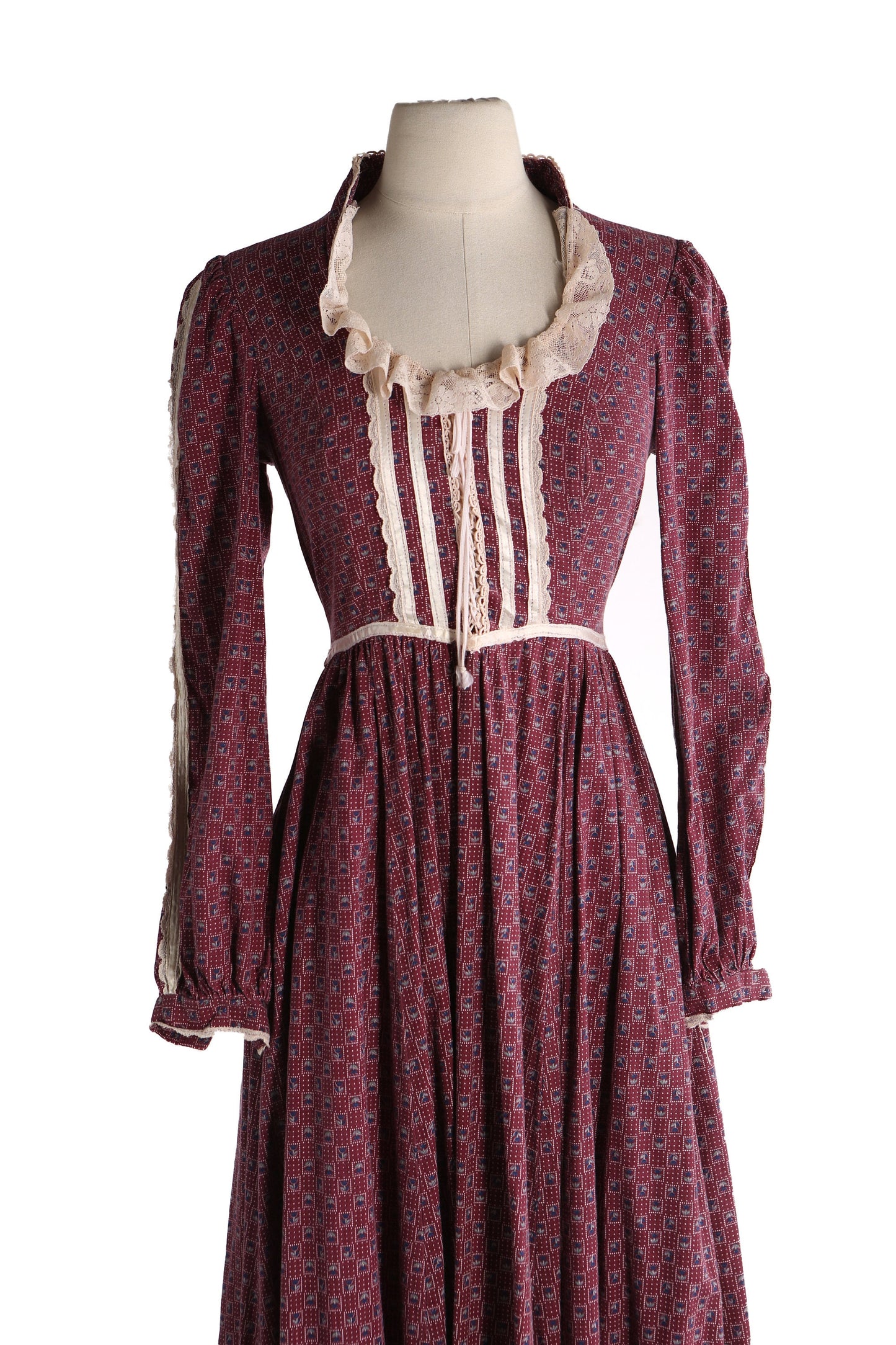 Vintage Red Floral Pring Long Prairie Dress