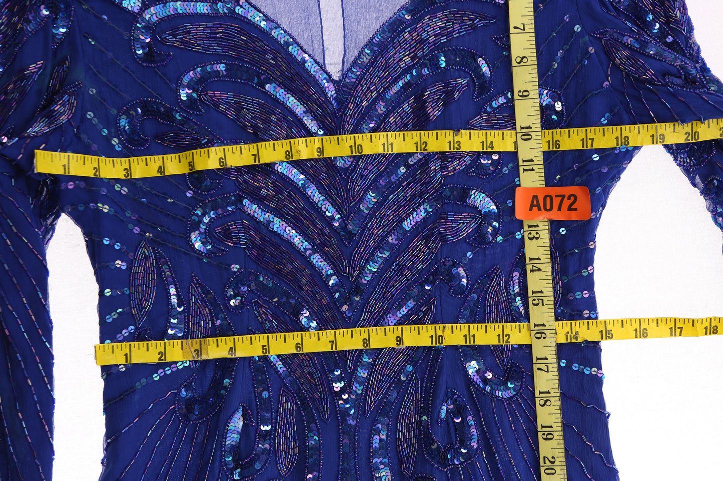 Vintage Women Blue Sequin Long Sleeve Evening Dress by Lauren Kagar