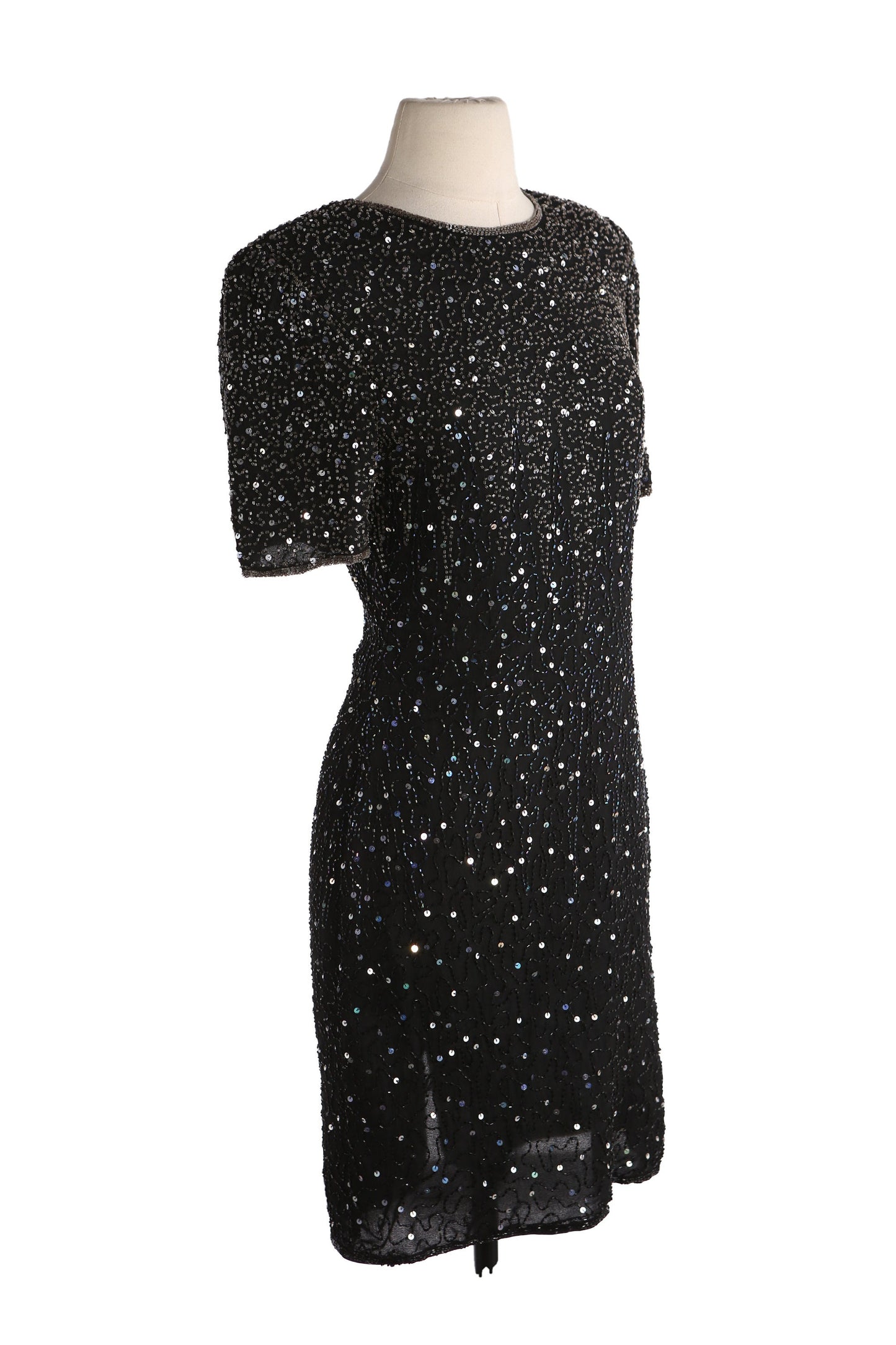 90s Black Sequin Evening Dress by Laurence Kagar