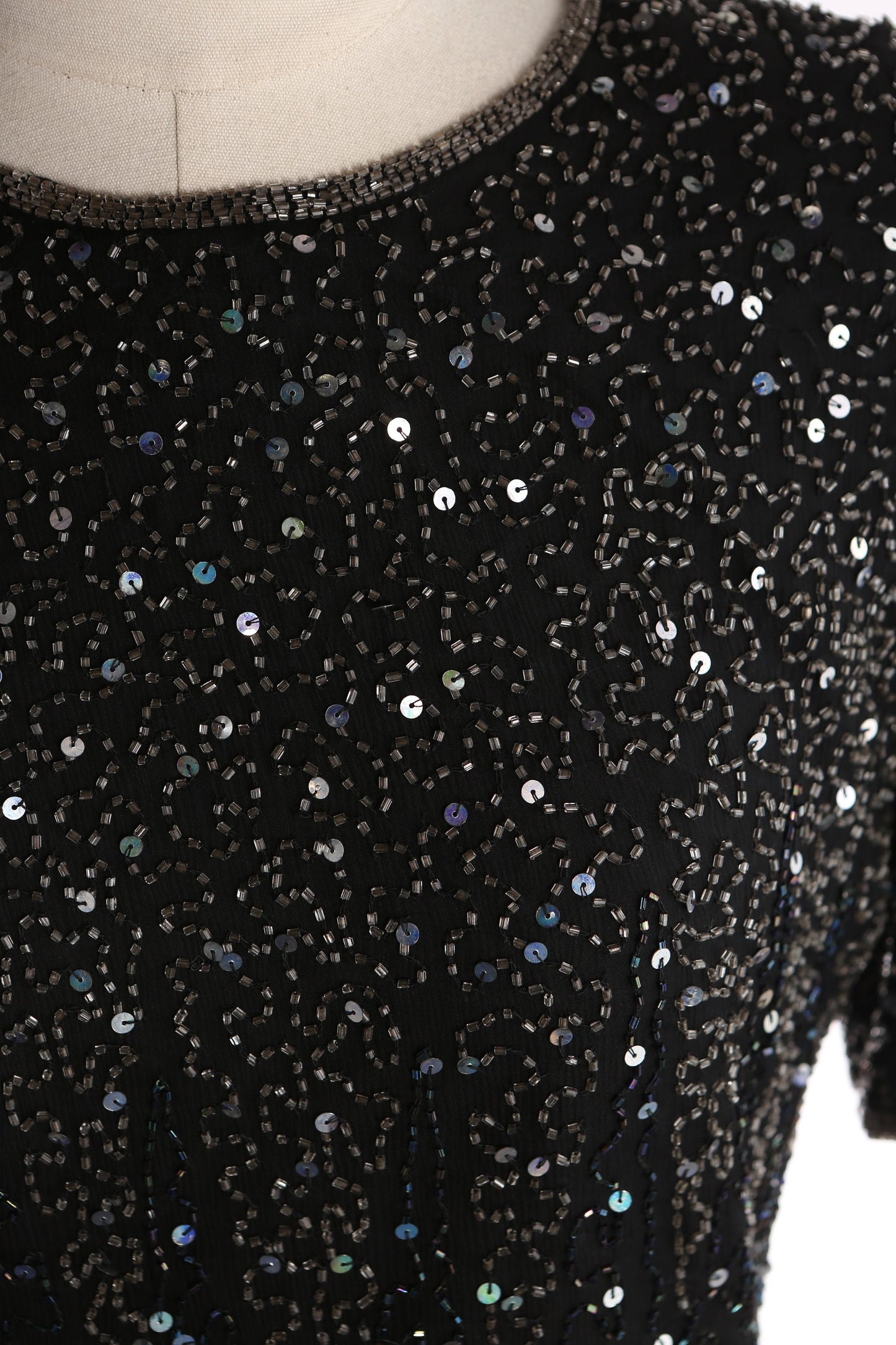 90s Black Sequin Evening Dress by Laurence Kagar