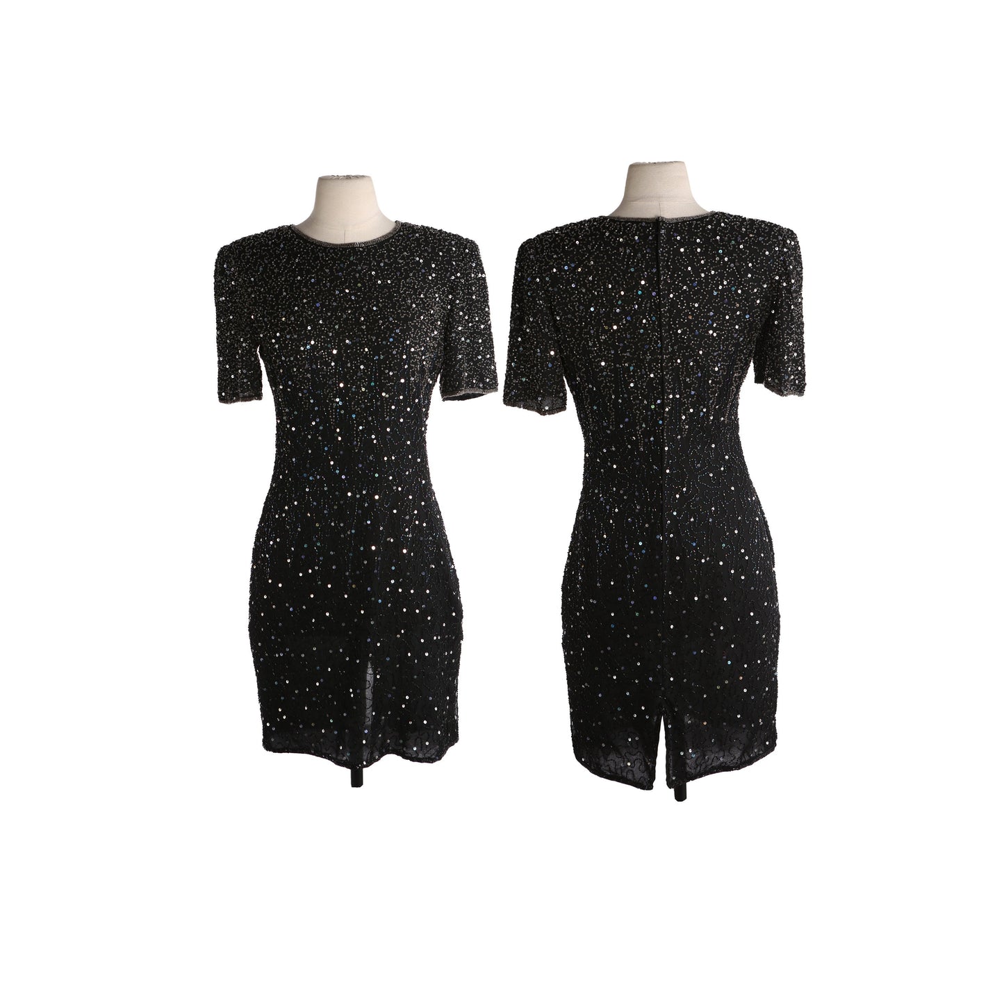 90s Black Sequin Evening Dress by Laurence Kagar