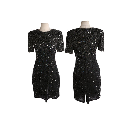 90s Black Sequin Evening Dress by Laurence Kagar