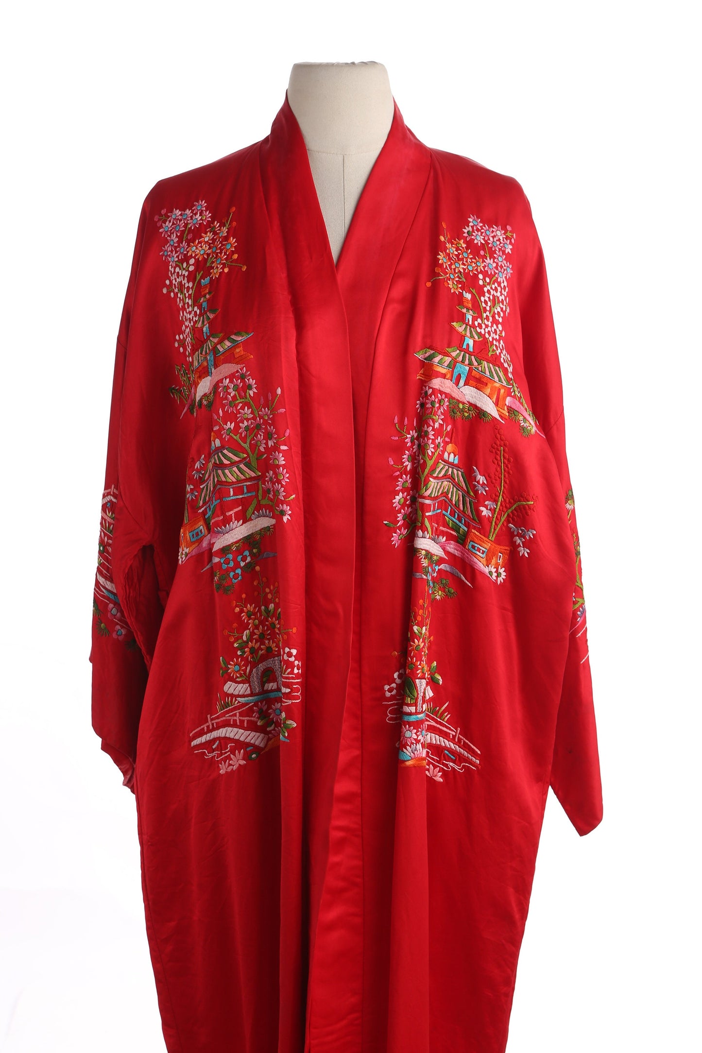 Vintage Chinese Red Embroidered Robe by Plum Blossom