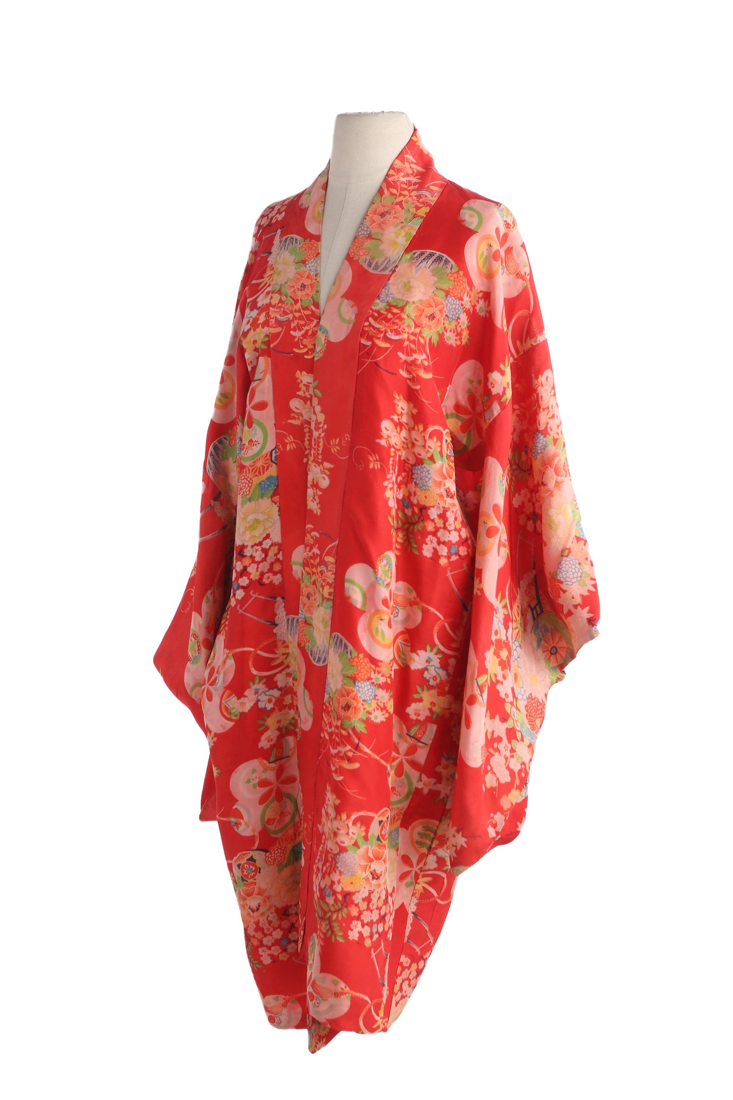 Vintage Red Kimono Robe - Floral Print