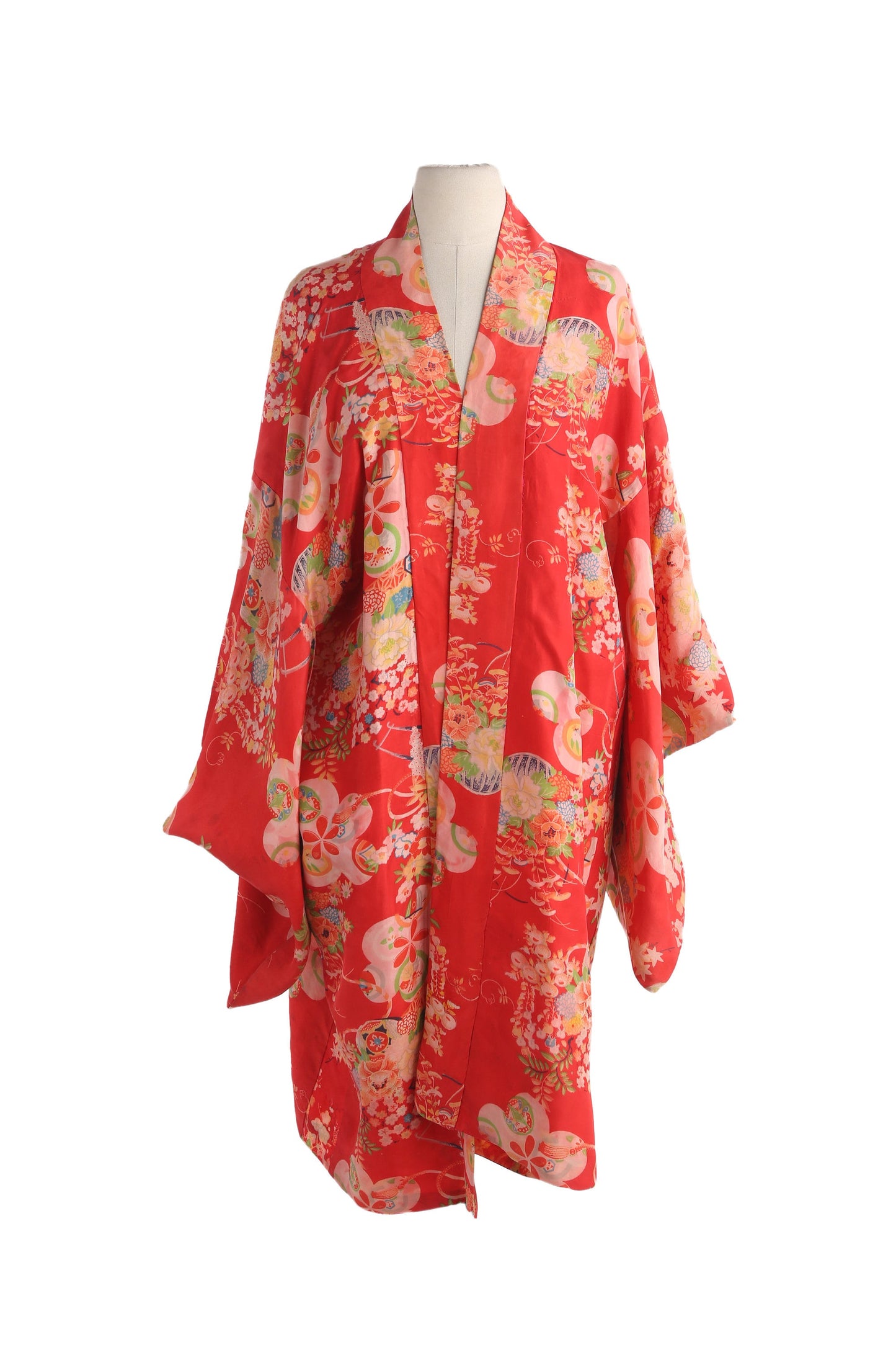 Vintage Red Kimono Robe - Floral Print