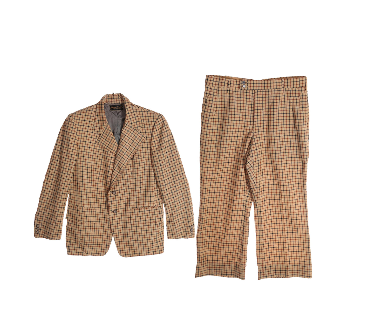 Vintage Men's Beige Plaid Casual Suit by Pierre Cardin for Miller Brothers New York