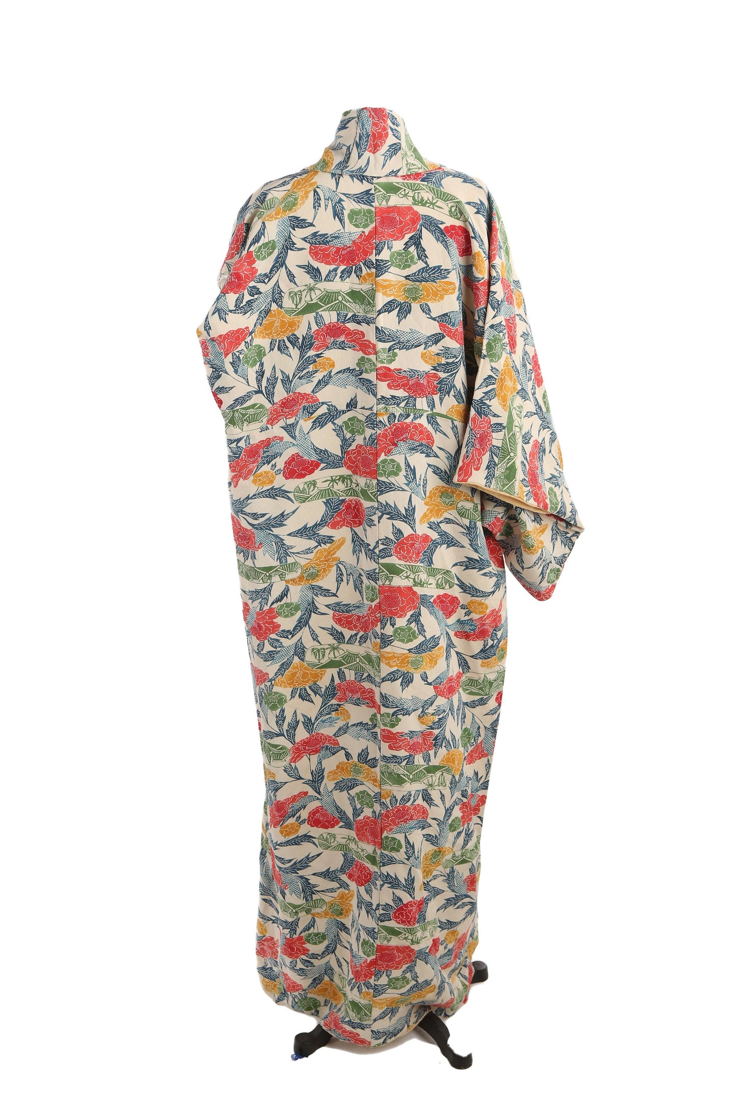 Vintage Kimono Robe / Leaves Pattern Print Fabric