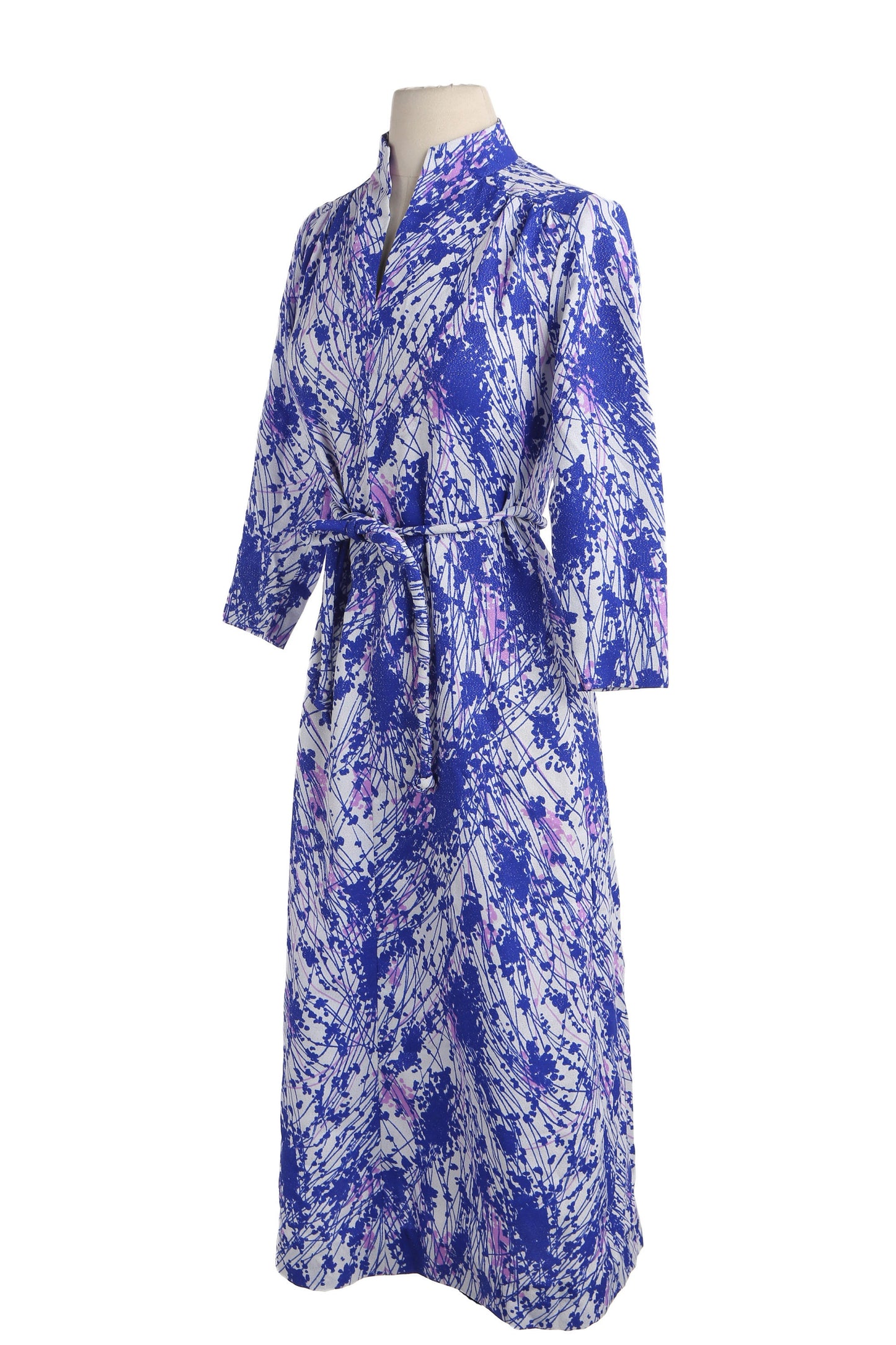 70s Blue and White Abstract Print Polyester Dress