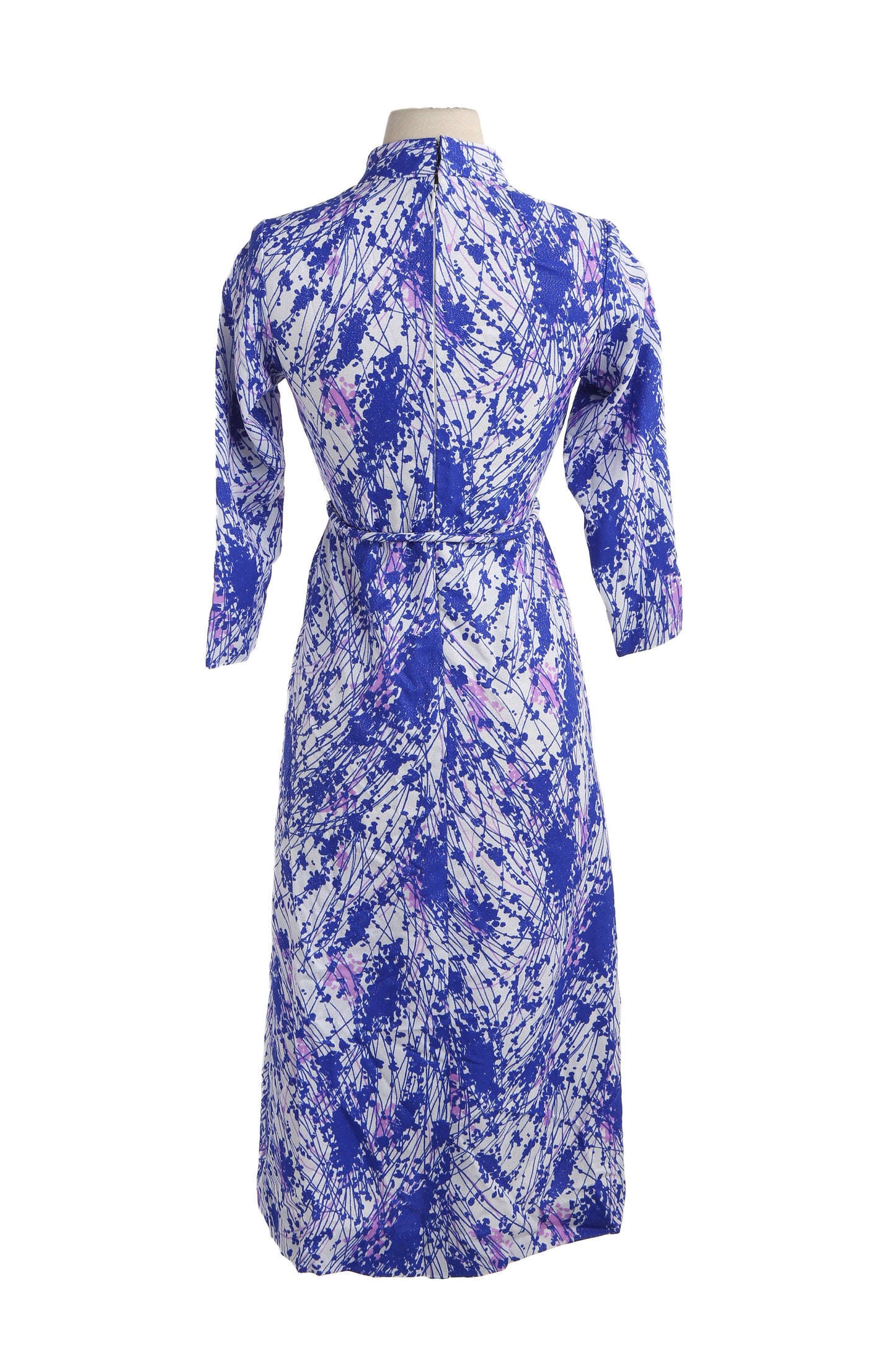 70s Blue and White Abstract Print Polyester Dress