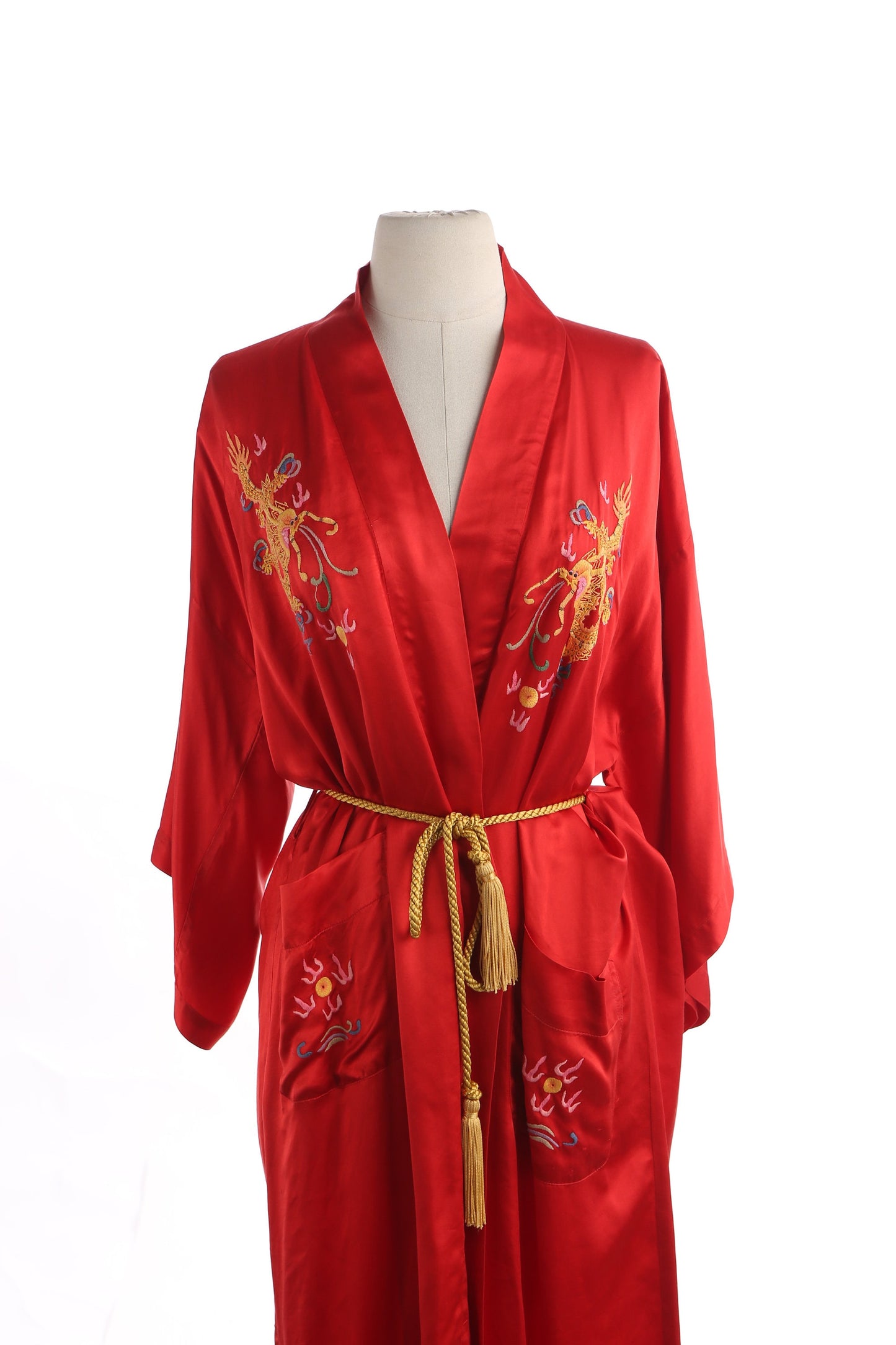 Vintage Red Robe with Embroidered Dragons