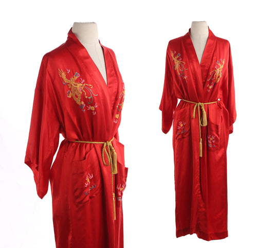 Vintage Red Robe with Embroidered Dragons