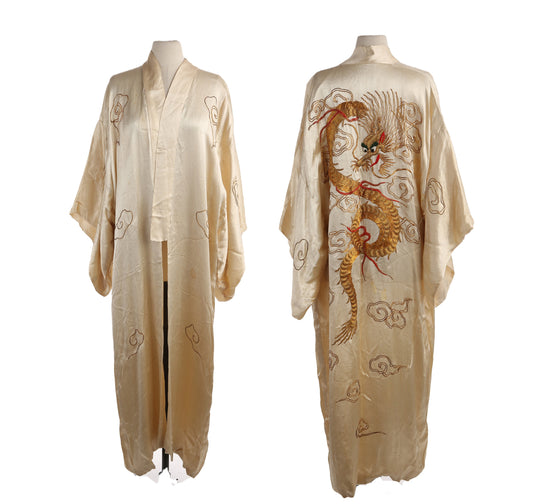 Vintage Robe with Golden Hand Embroidered Dragon
