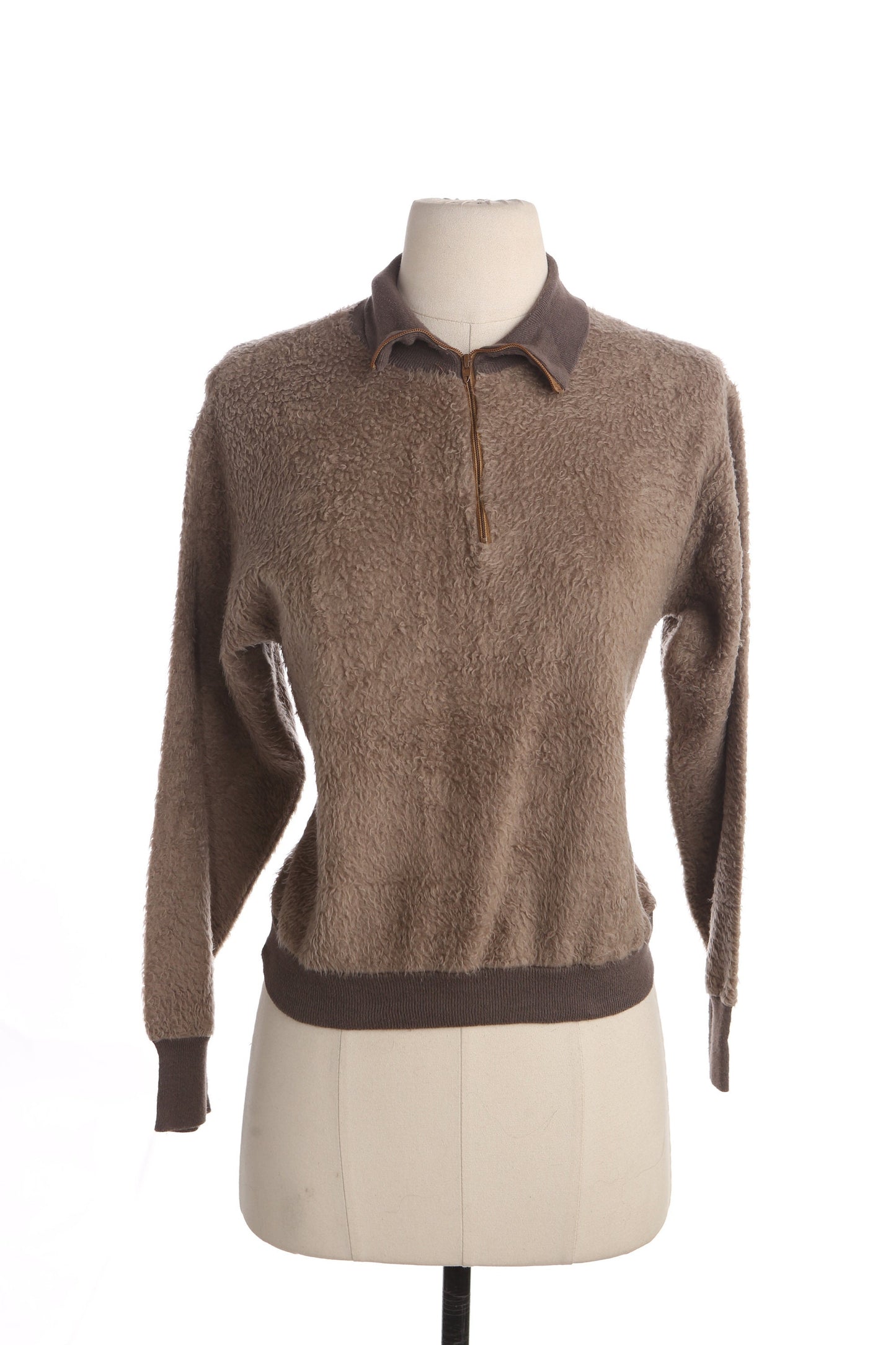 Vintage Men's Brown Mohair Half Zipper Sweatshirt