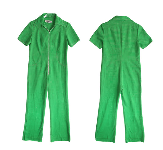 70s Women White Polka Dot Jumpsuit