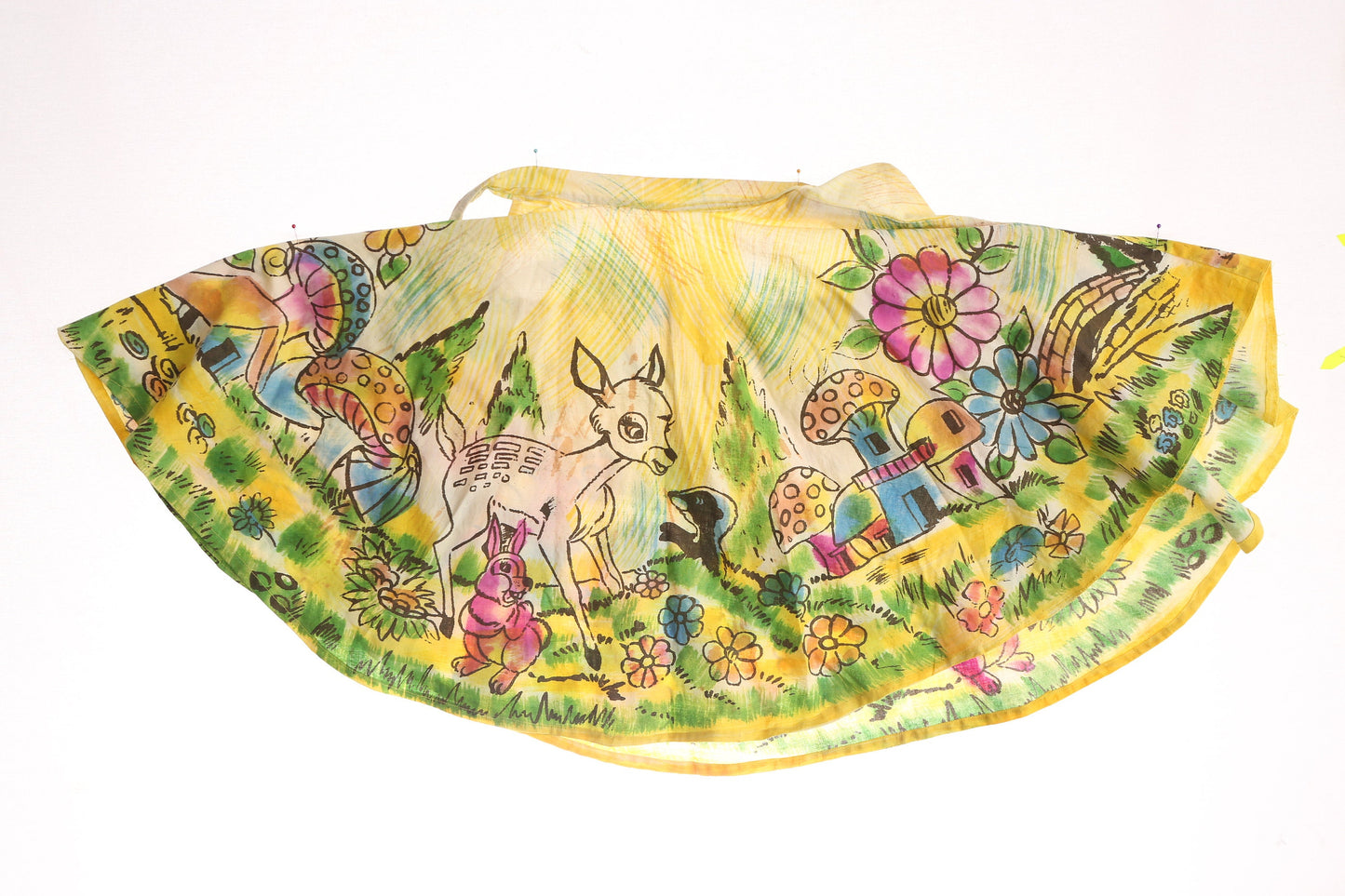 Vintage Kids Yellow Skirt with Hand Block Print - Estimated Era 50s - 60s