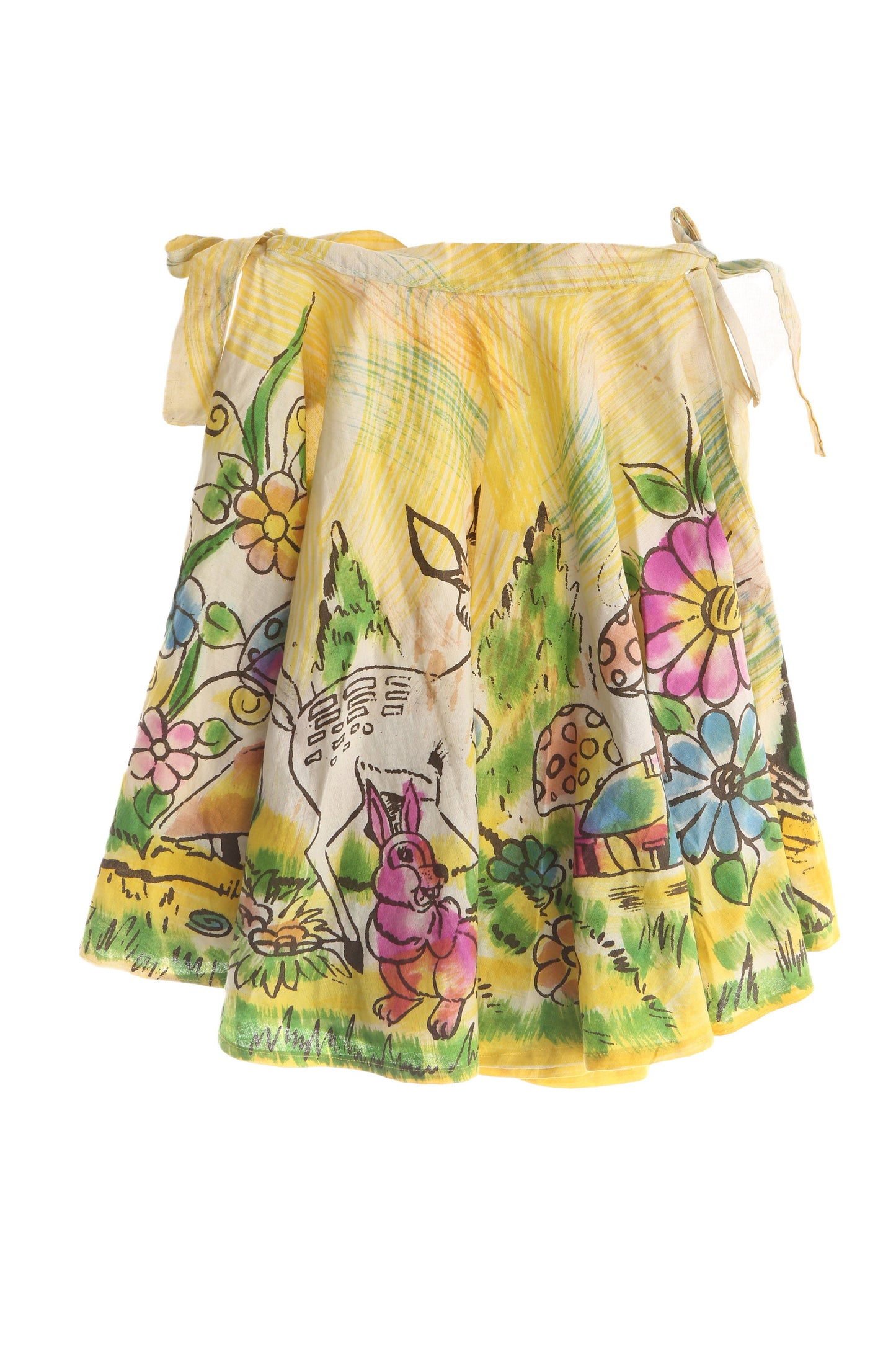 Vintage Kids Yellow Skirt with Hand Block Print - Estimated Era 50s - 60s