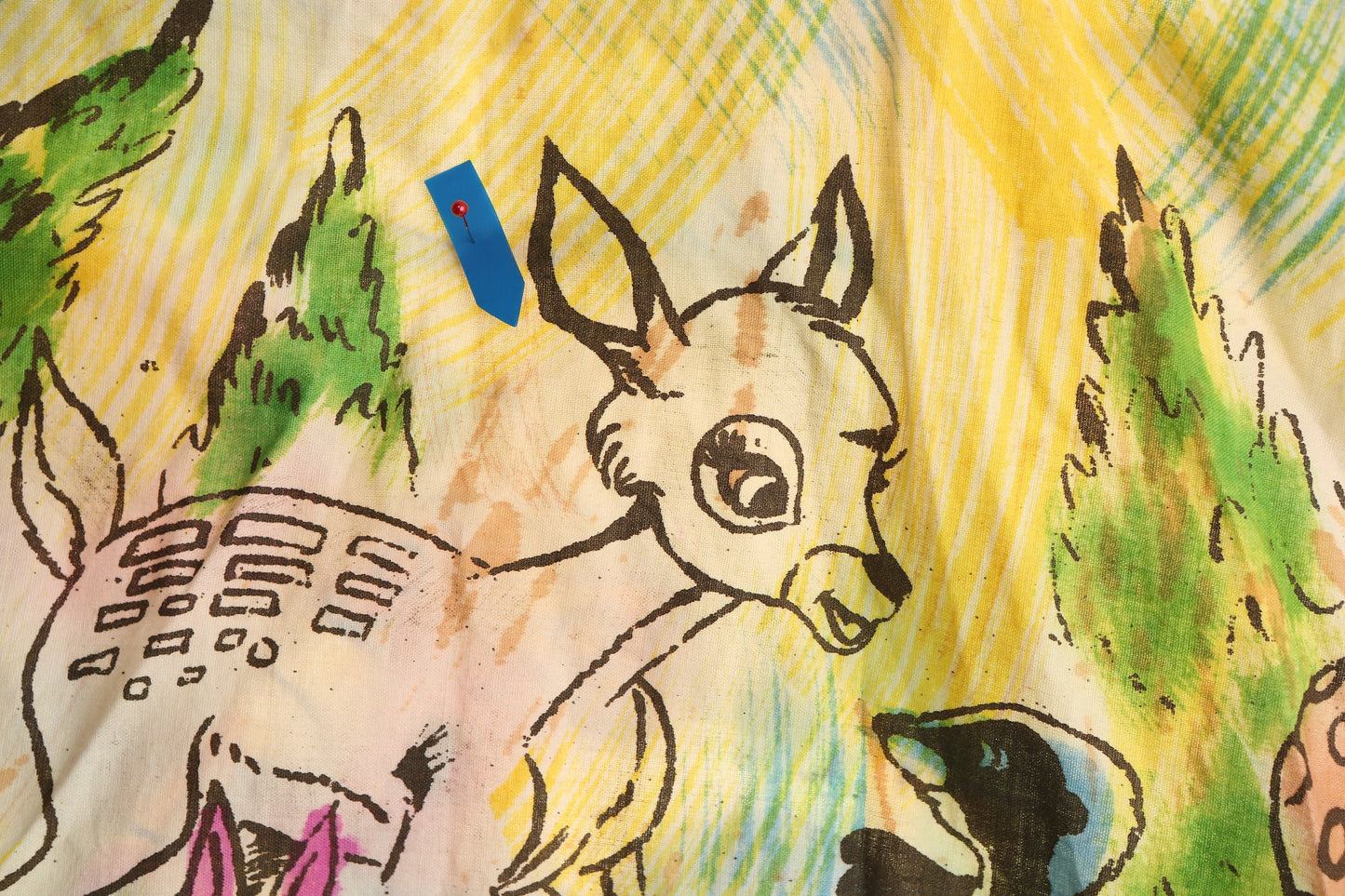 Vintage Kids Yellow Skirt with Hand Block Print - Estimated Era 50s - 60s