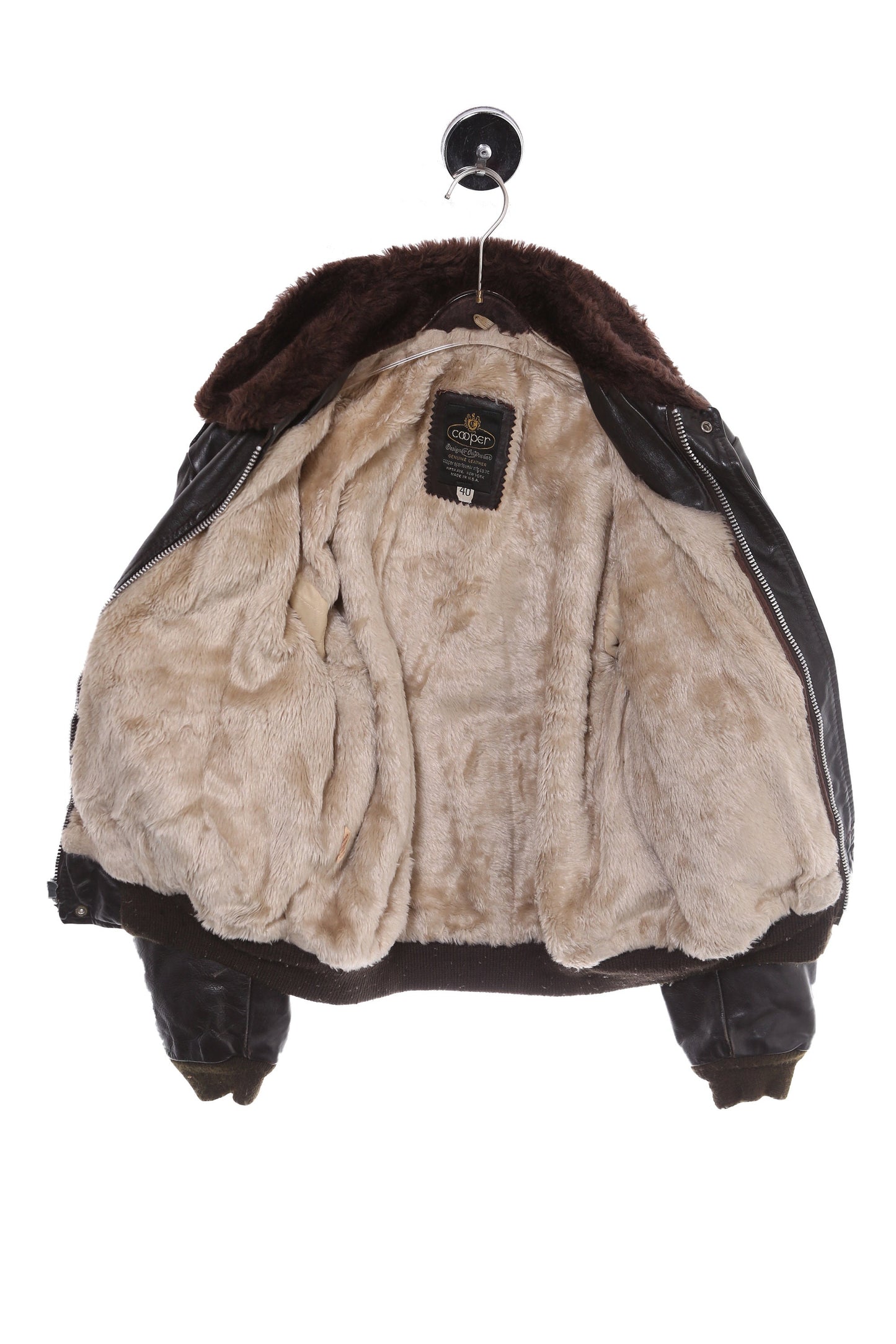 Vintage Leather Bomber Jacket by Cooper - Made in USA - Estimated Era 1970's - 1980's