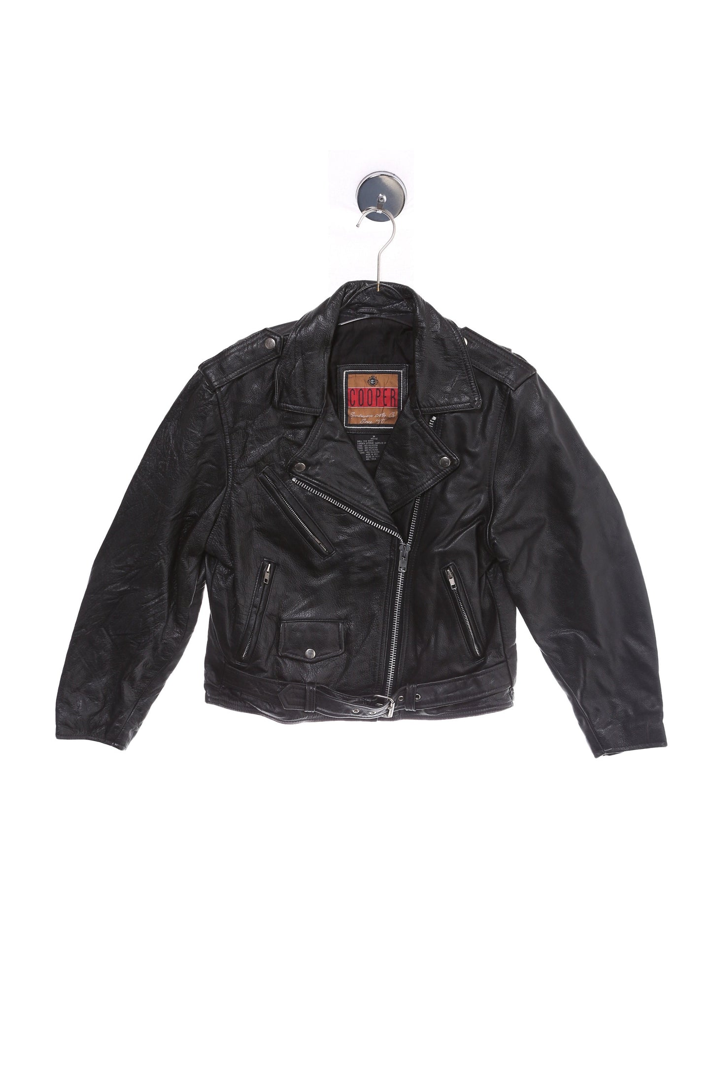Vintage Black Biker Leather Jacket by Cooper - Estimated Era 1980's - 1990's