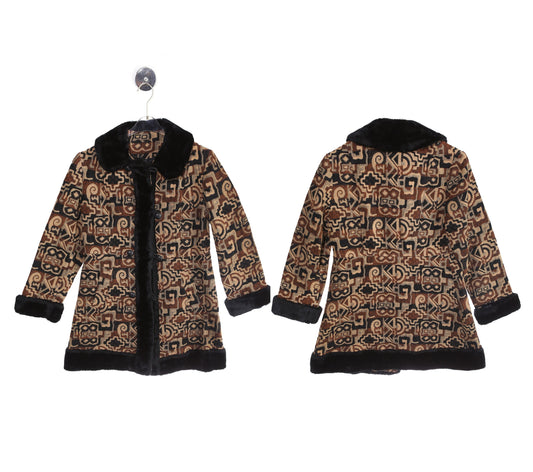 Vintage Women's Winter Coat with Geometric Fabric Pattern by Betty Rose - Estimated Era 90s - Y2K
