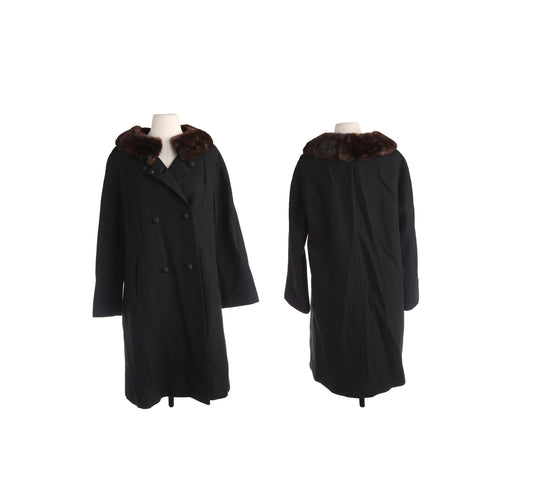 Vintage Women's Black Winter Coat by Nordstrom Best - Estimated Era 1950's - 1960's