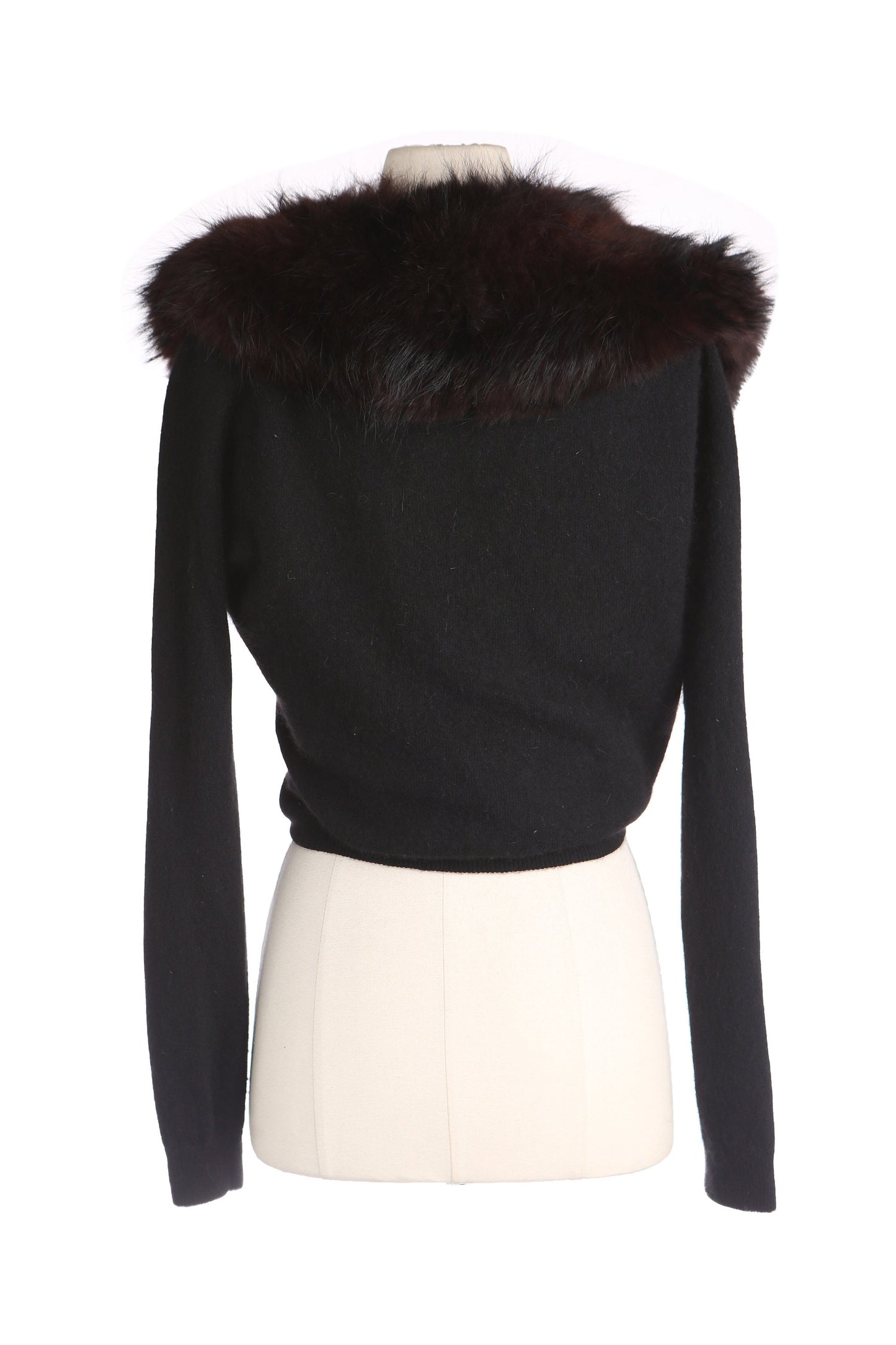 Vintage Women Black Cardigan Sweater with Black Fur Collar by Lilly of California - Estimated Era 1950's - 1960's