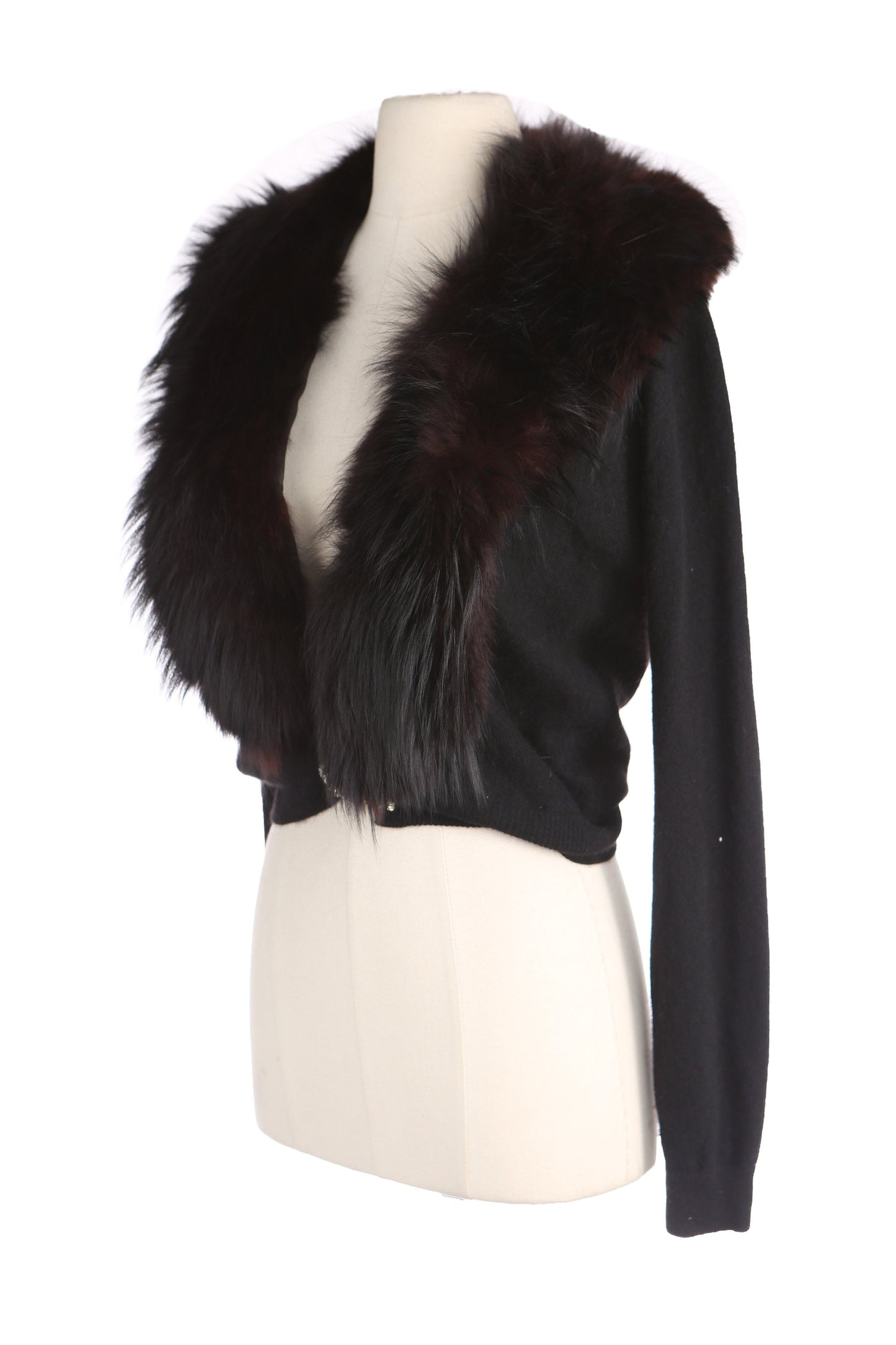 Vintage Women Black Cardigan Sweater with Black Fur Collar by Lilly of California - Estimated Era 1950's - 1960's